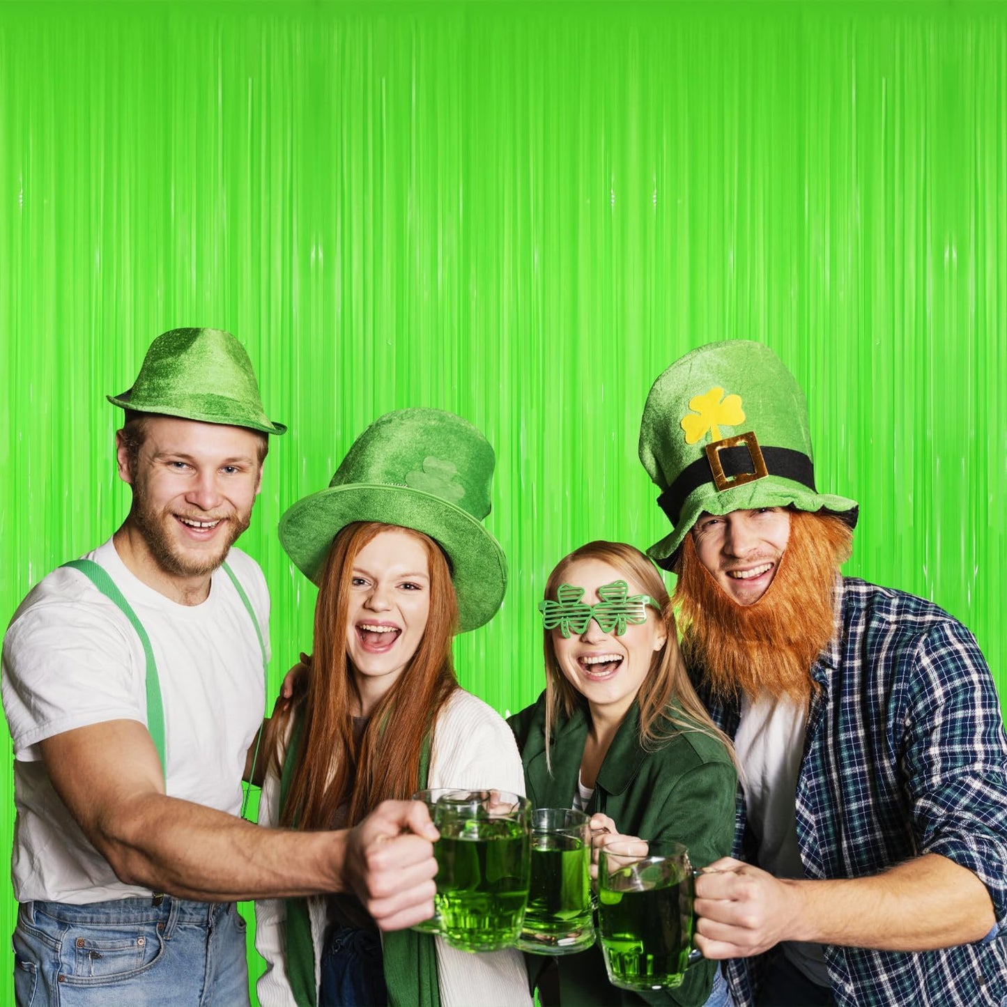 GOER 3.2 ft x 8.2 ft Metallic Tinsel Foil Fringe Curtains Party Photo Backdrop Party Streamers for Birthday,Graduation,New Year Eve Decorations Wedding Decor(1 Pack,Candy Lime Green)