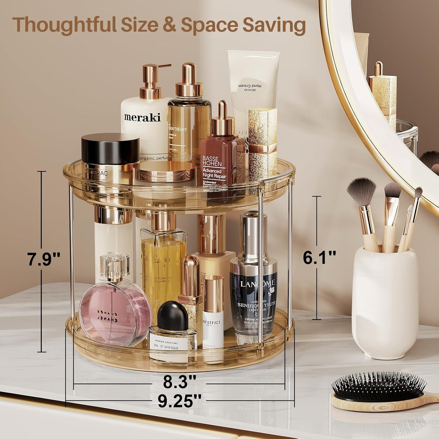 LAMU 2 Tier Lazy Susan Turntable Organizer 9.25'' Rotating Spice Rack Organization for Cabinet, Kitchen, Pantry, Countertop, Bathroom, Vanity, Medicine Cabinet Organizer, Amber