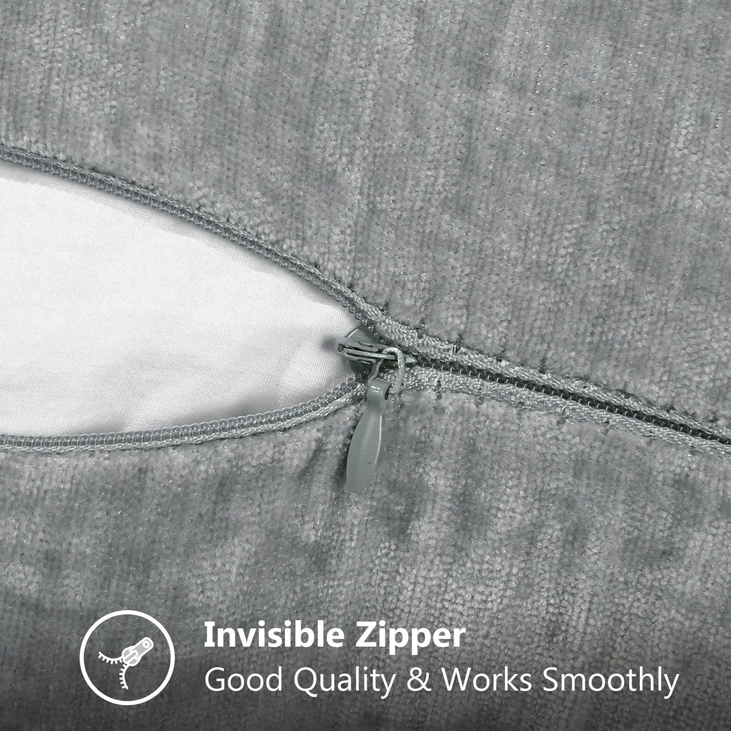 decorUhome Chenille Soft Throw Pillow Covers 16x16 Set of 2, Farmhouse Velvet Neutral Decorative Euro Pillow Covers with Stitched Edge for Couch Sofa Bed Home Decor, Neutral Gray