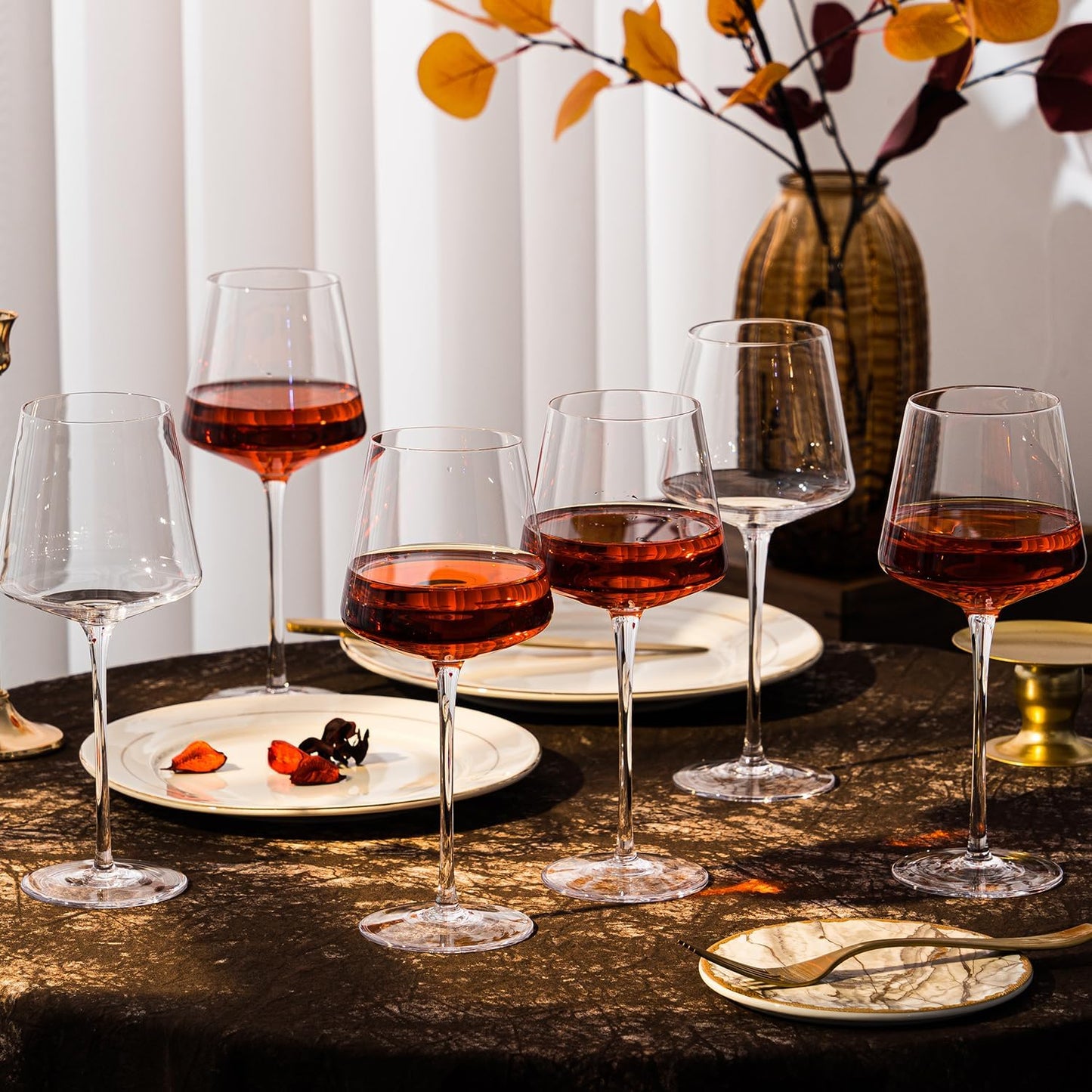 White Red Wine Glasses Set of 6 – 18oz Red Wine Glasses with Tall Long Stem,【Hand Blown】Crystal Wine Glasses- Square Wine Glasses with flat bottom, Wine gifts for Christmas, Wedding, Birthday,