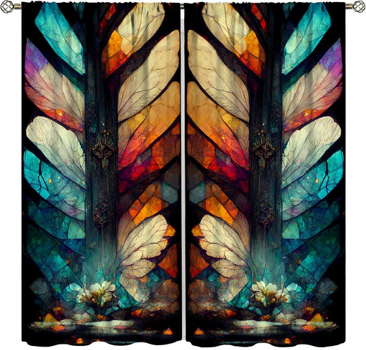 Stained Glass Curtains,Vintage Magical Colorful Abstract Art Home Decor Drapes for Bedroom Living Room Kitchen Window Treatment 2 Panels Set Total Size 42" W X 63" L Inch