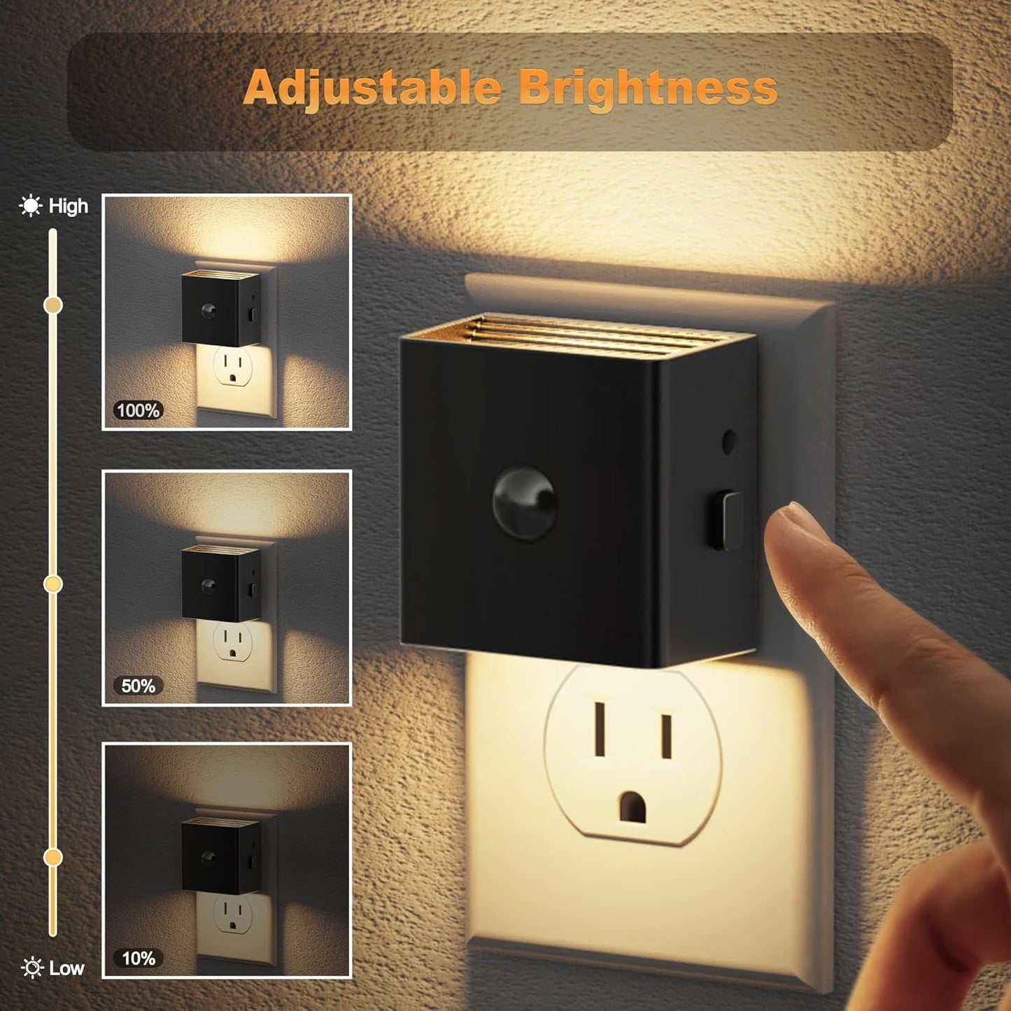 JandCase Motion Sensor Night Light, Night Lights Plug into Wall with Adjustable Brightness, Motion Activated Night Light, 3000K Warm White, for Kids Bathroom Hallway Kitchen Bedroom[4 Pack]