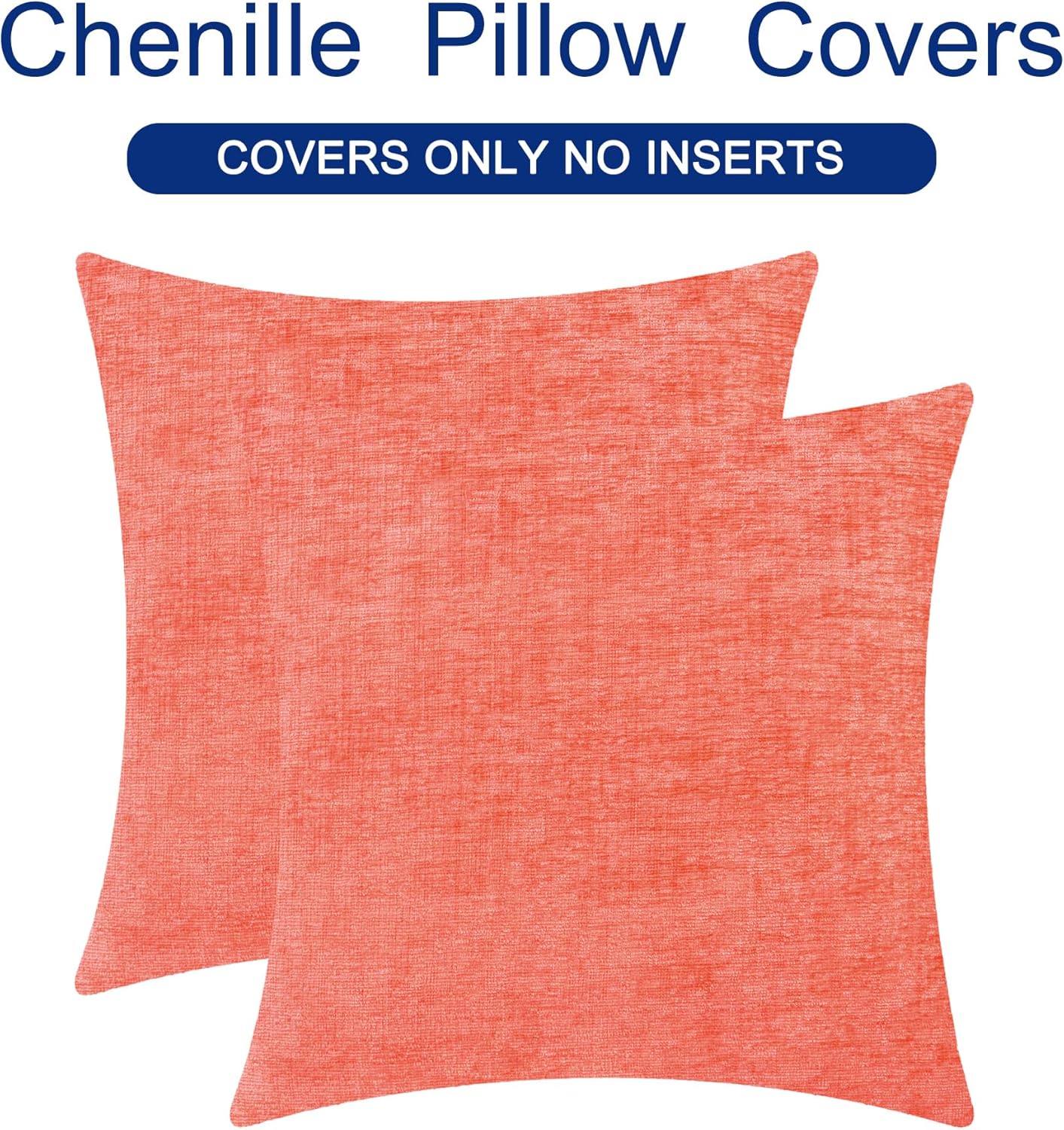 CaliTime Throw Pillow Covers Decorative 18 X 18 Inches Pack of 2 Cozy Chenille Cushion Cases for Couch Sofa Bed Living Room Home Living Coral