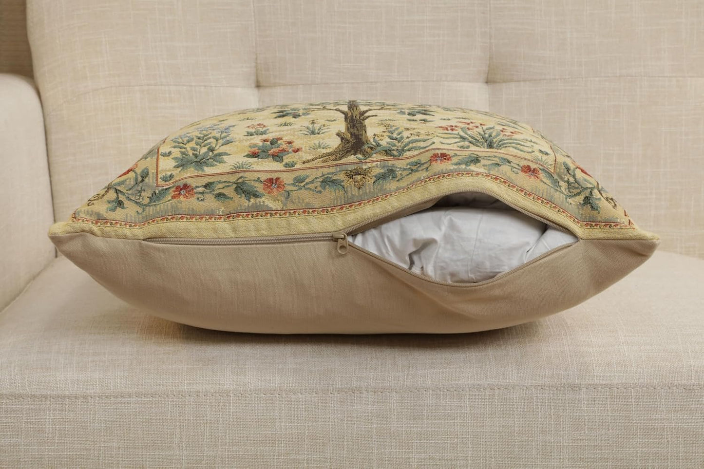 Charlotte Home Furnishings Throw Pillow Covers, Decorative Boho Pillow Covers for Couch, Light Tree of Life Square Cushion Cases 18x18 in, European Cotton Jacquard Woven for Cozy Bedroom Decor