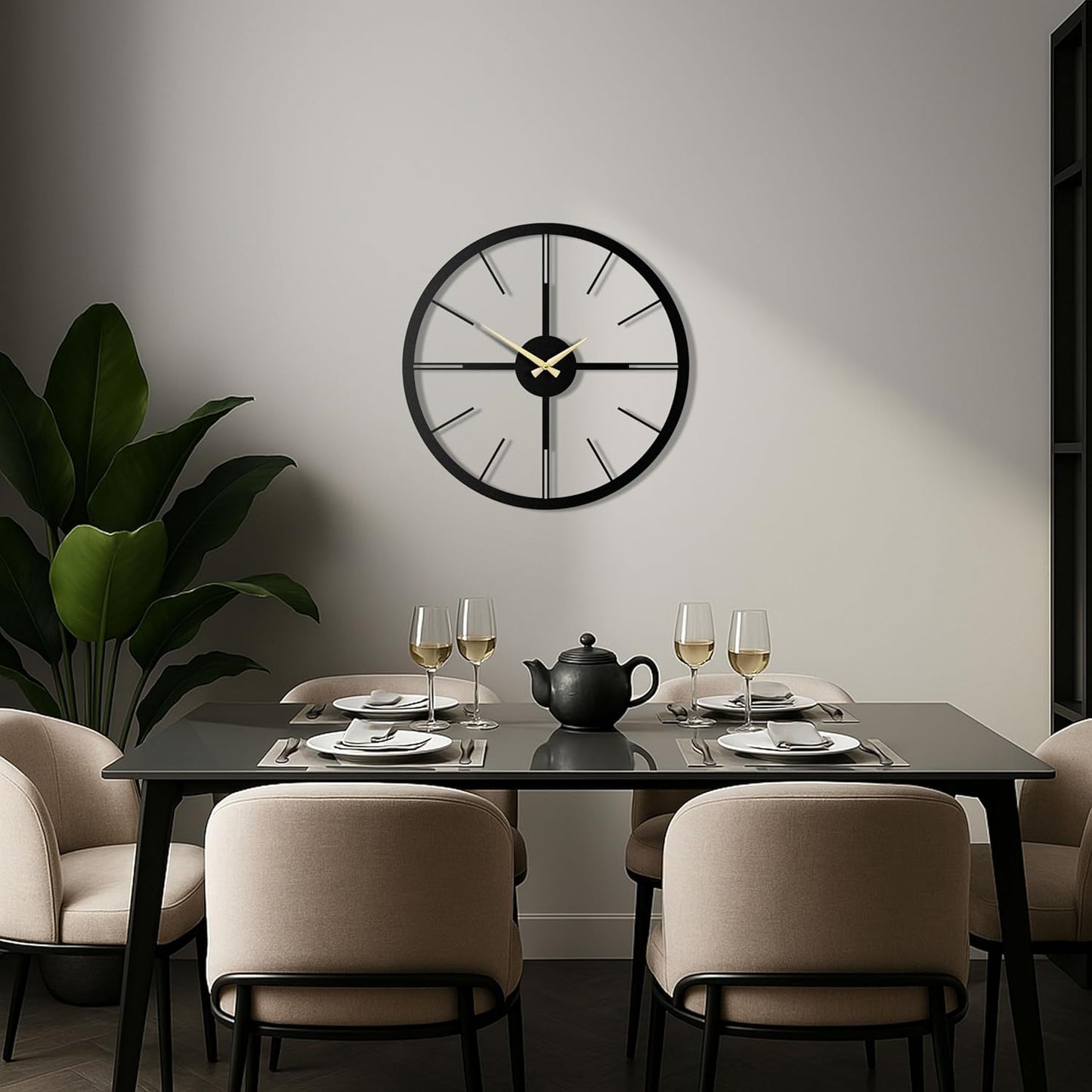 pluviart Rain Minimalist Metal Wall Clock, Modern Black Metal Wall Clock, Silent Non-Ticking Decorative Clock for Living Room, Kitchen, Office, Industrial-Style Wall Decor, Easy to Hang (26,8")