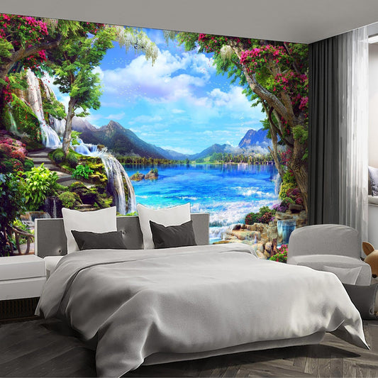 Landscape Lake Waterfall Wall murals Peel and Stick Wallpaper for Bedroom Living Room - 96"x137"