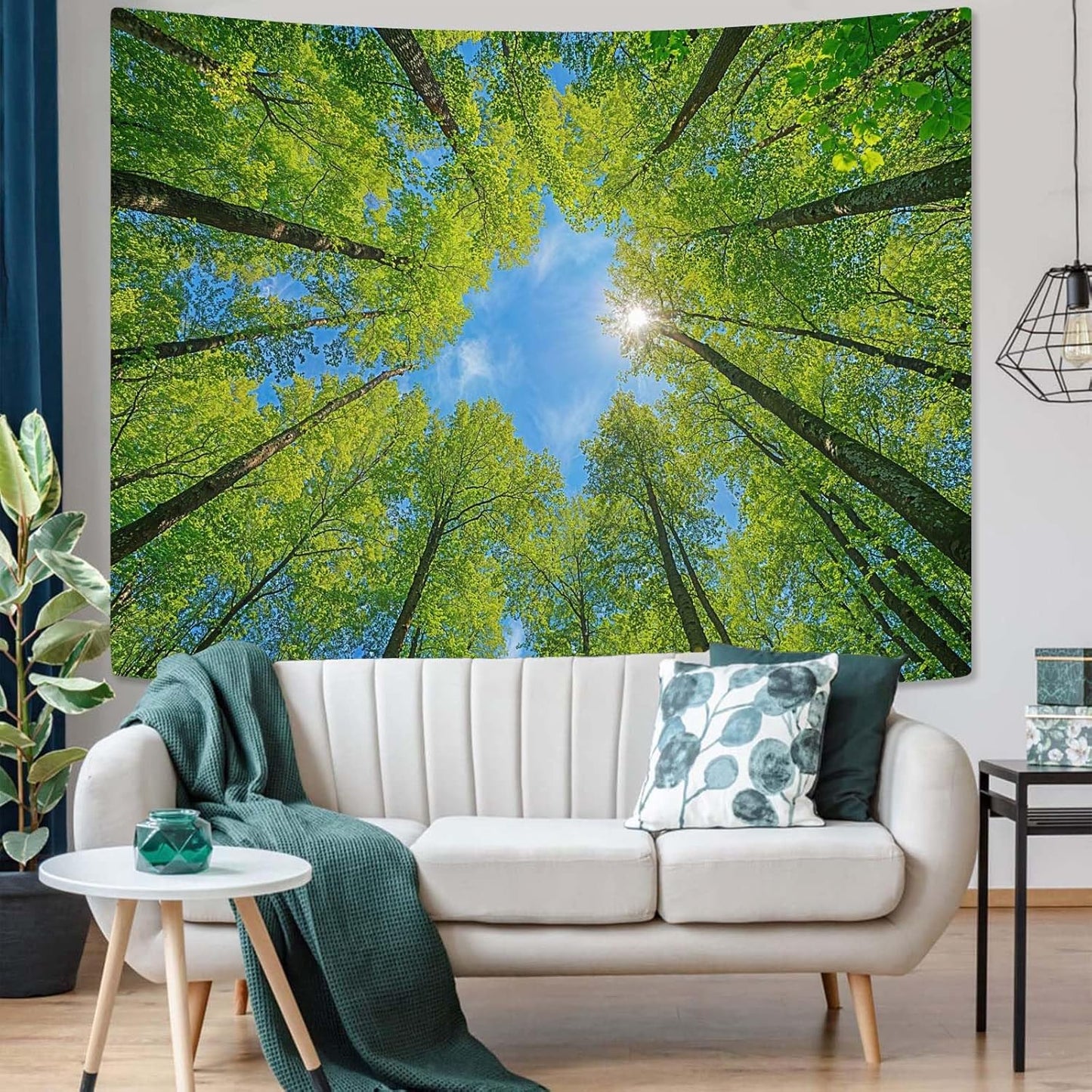AMM Nature Forest Tree Celling Tapestry Lush Green Treetops Sunlit Tapestry for Bedroom Aesthetic Sky Sunlight Canopy Leaves Landscape Tapestries Wall Hanging for Living Room Dorm Office 60 x 44 Inch