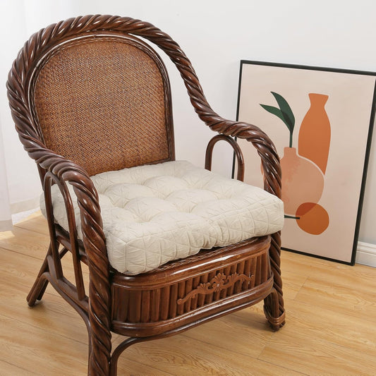 Large Chair Cushions with Handle, 20"x 20" Bite-Size Memory Foam Seat Cushions for Wicker Chair, Patio Non-Slip Rattan Chair Pads, Square Floor Cushion, Beige