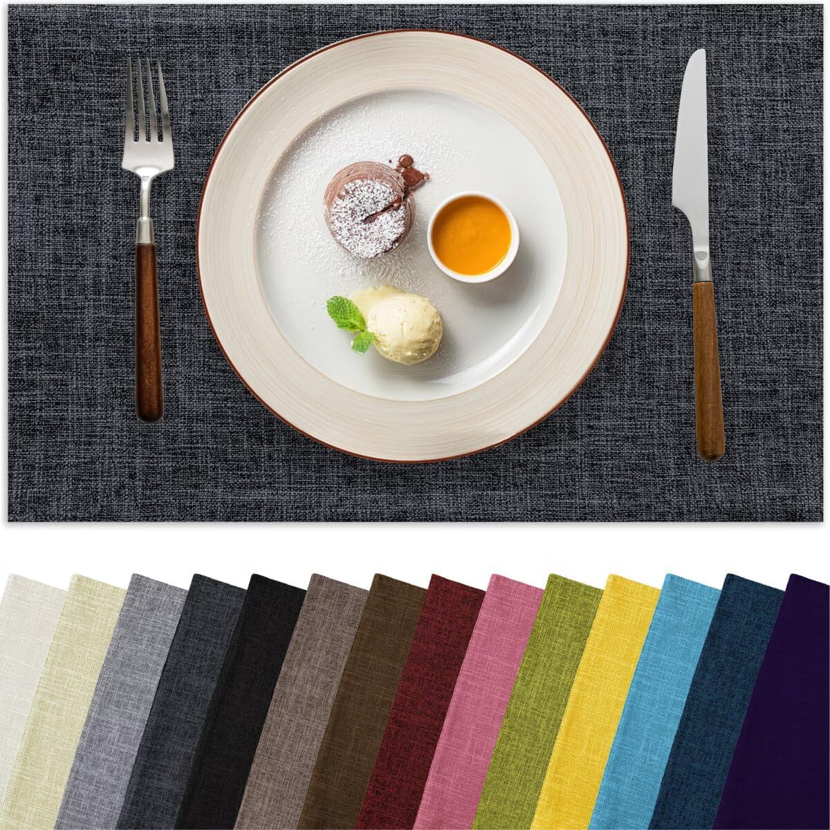 Placemats Set of 4, Bilayer Thickened Linen Place Mats Heat Resistant Machine Washable Wrinkle Free Carefully Selected Polyester Mats for Kitchen/Dining/Coffee Table (Charcoal Grey)