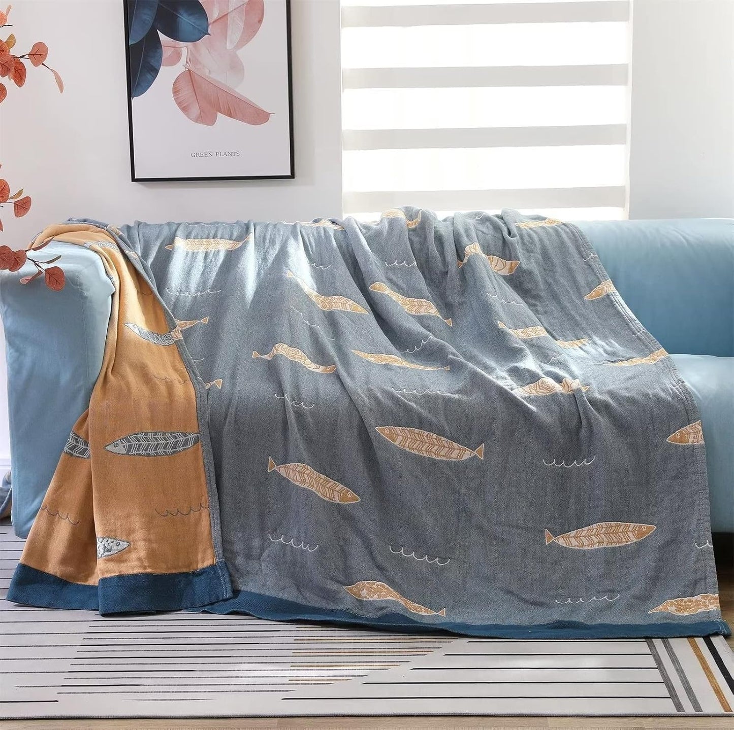 MSGKV Boho Throw Blanket 100% Cotton Woven Throw Blanket for Couch Sofa Bed Double Sided Knit Warm Blanket Cover Sheet Reversible Wearable Summer Blankets, 60''Wx 80''L