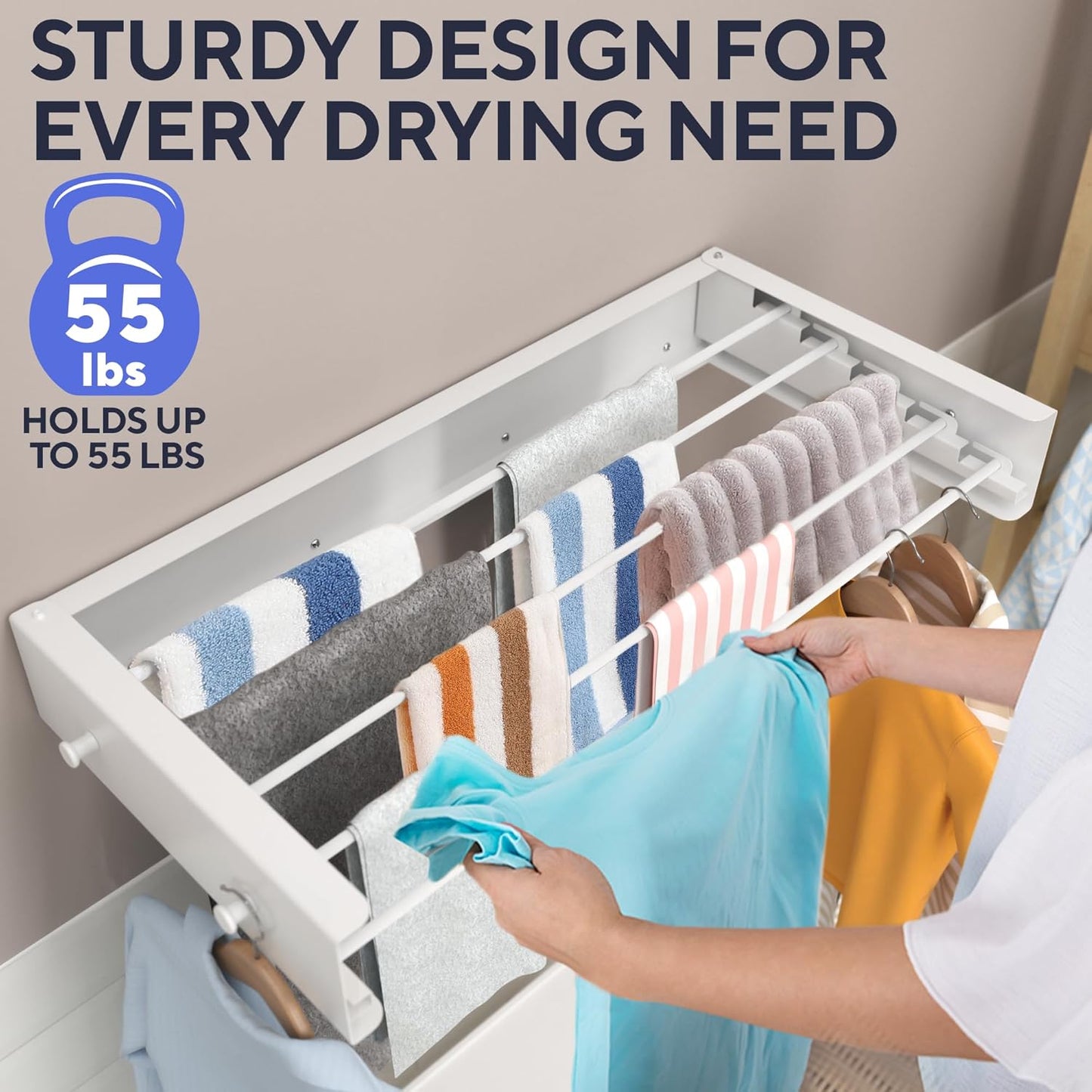 Foldable Wall Mounted Drying Rack 28 inch - Easy to Install Hanging Rack for Laundry Room - Space Saving Design with 55-lb Capacity - Perfect Drying Racks for Clothes Towels & More