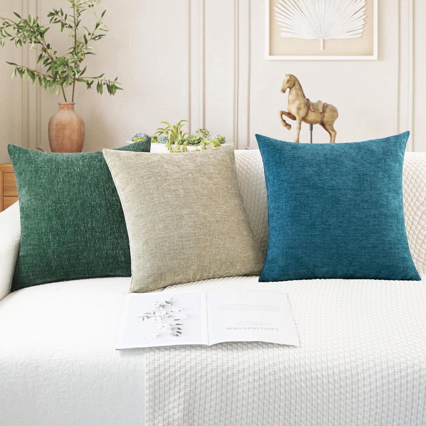 CaliTime Throw Pillow Covers Decorative 20 X 20 Inches Pack of 2 Cozy Chenille Cushion Cases for Couch Sofa Bed Living Room Home Light Taupe