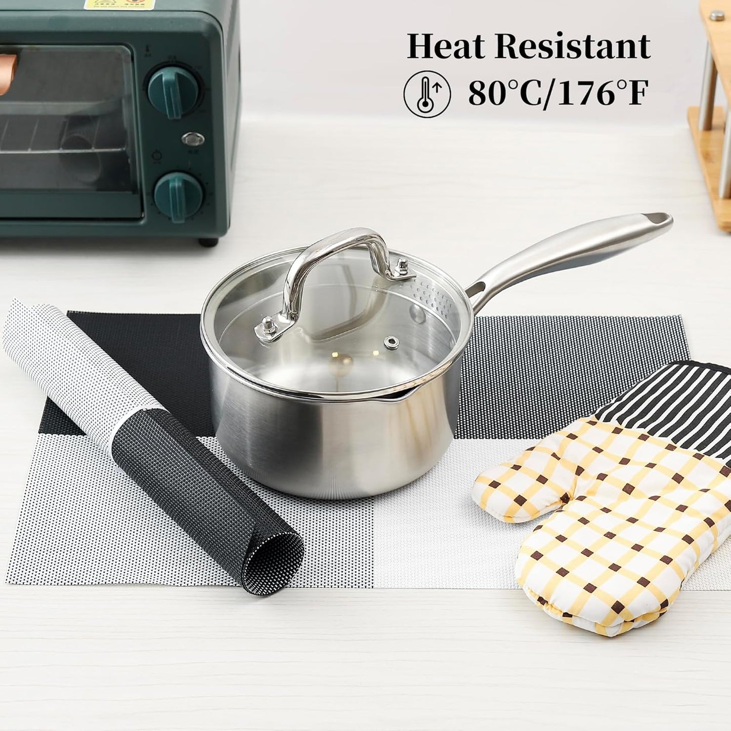 Leetaltree Gray with White Grid Pattern Placemats Set of 8 - Heat Resistant Non-Slip Place mats for Dining Table, Washable Durable PVC Vinyl Woven Table Mats（Grey Grid, 8）