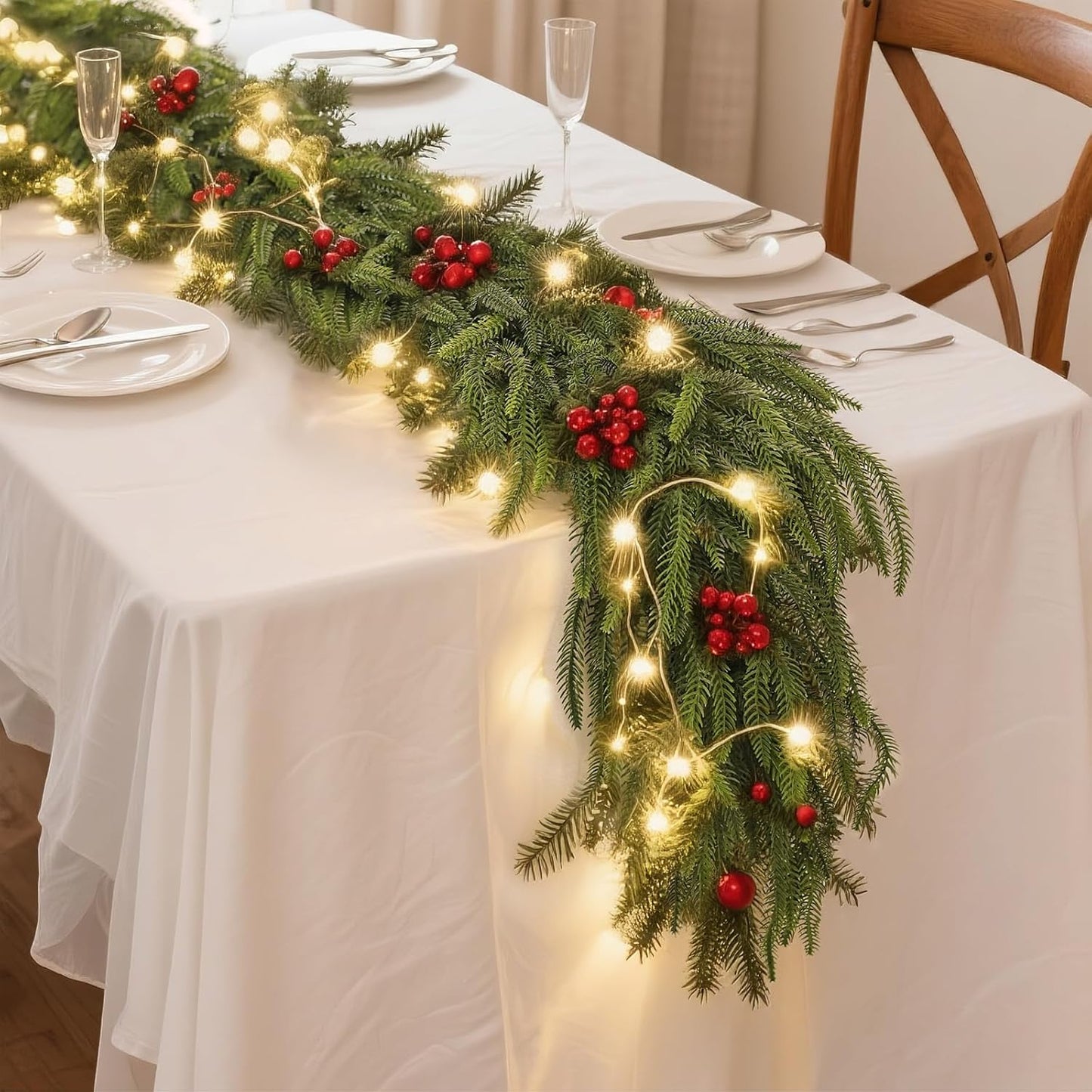 16FT Christmas Norfolk Pine Garland -1PCS, Artificial Pine Needles Garlands Faux Greenery Fake Garland for Holiday Fireplace,Table,Window,Stairs,Mante,Indoor Outdoor Decor