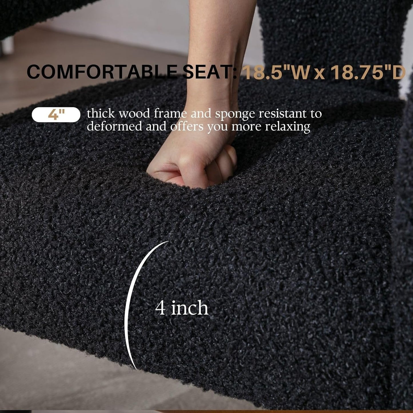 Black Sherpa Dining Chairs Set of 6, Modern Barrel Dining Room Chairs Upholstered Faux Fur Accent Chair with Arms and Round Back for Living Room Kitchen Armchair No Assembly Needed