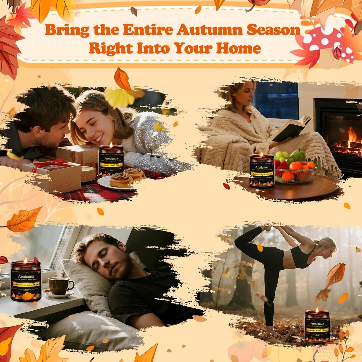 Fall Candles Set | 4 Pack Autumn Scented Candles - Fall Candle Gifts for Women Men, Soy Candles for Home Scented - Autumn Scent of - Pumpkin/Cinnamon Apple/Harvest/Vanilla Cream