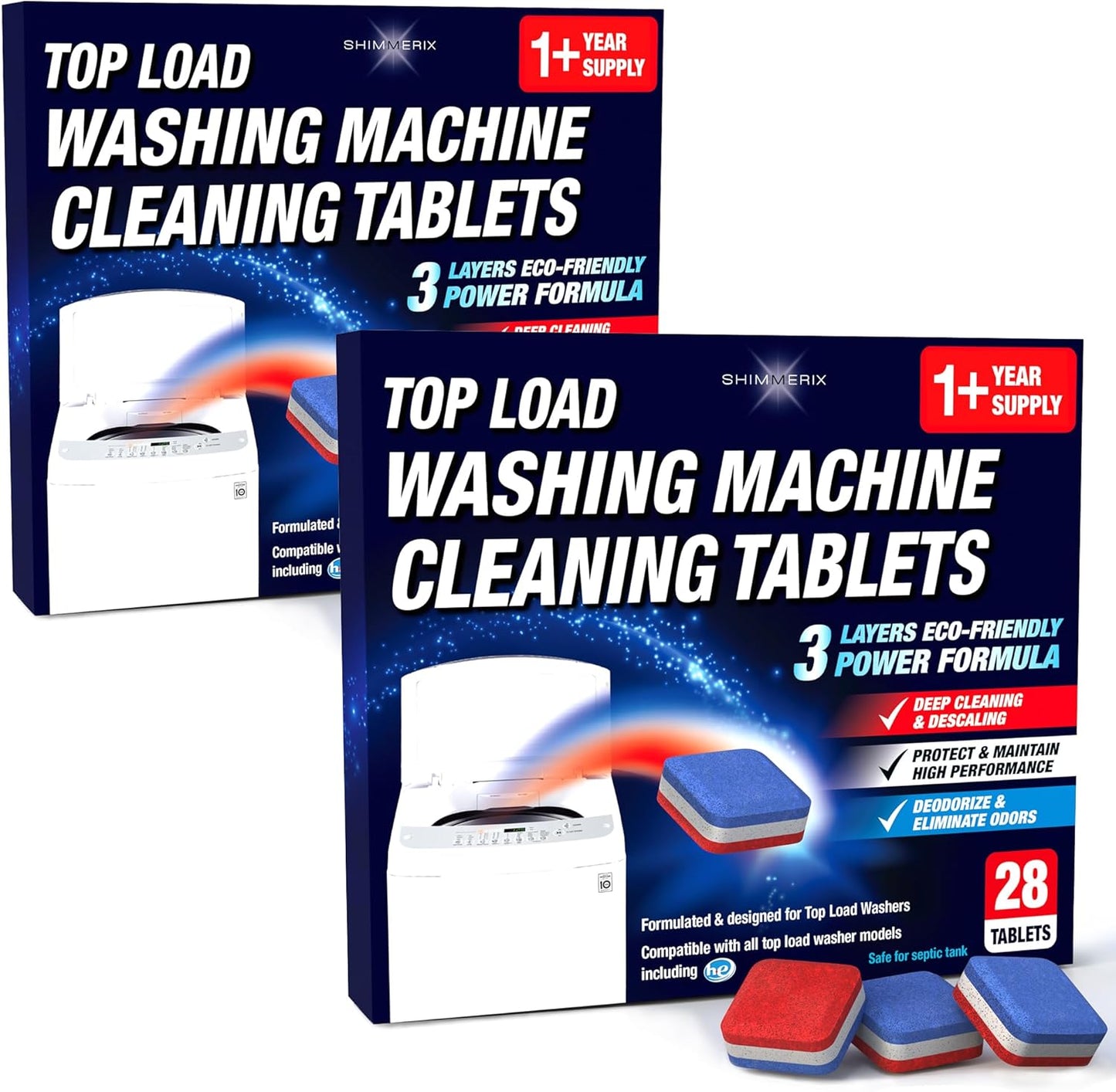 Washing Machine Cleaner Tablets 56 Pack for HE Top Load - Eco Friendly Washer Machine Cleaning Tablets - 3 Layers Septic Safe Wash Machine Full Deodorizer Descaler Protector - 2 Plus Year Supply
