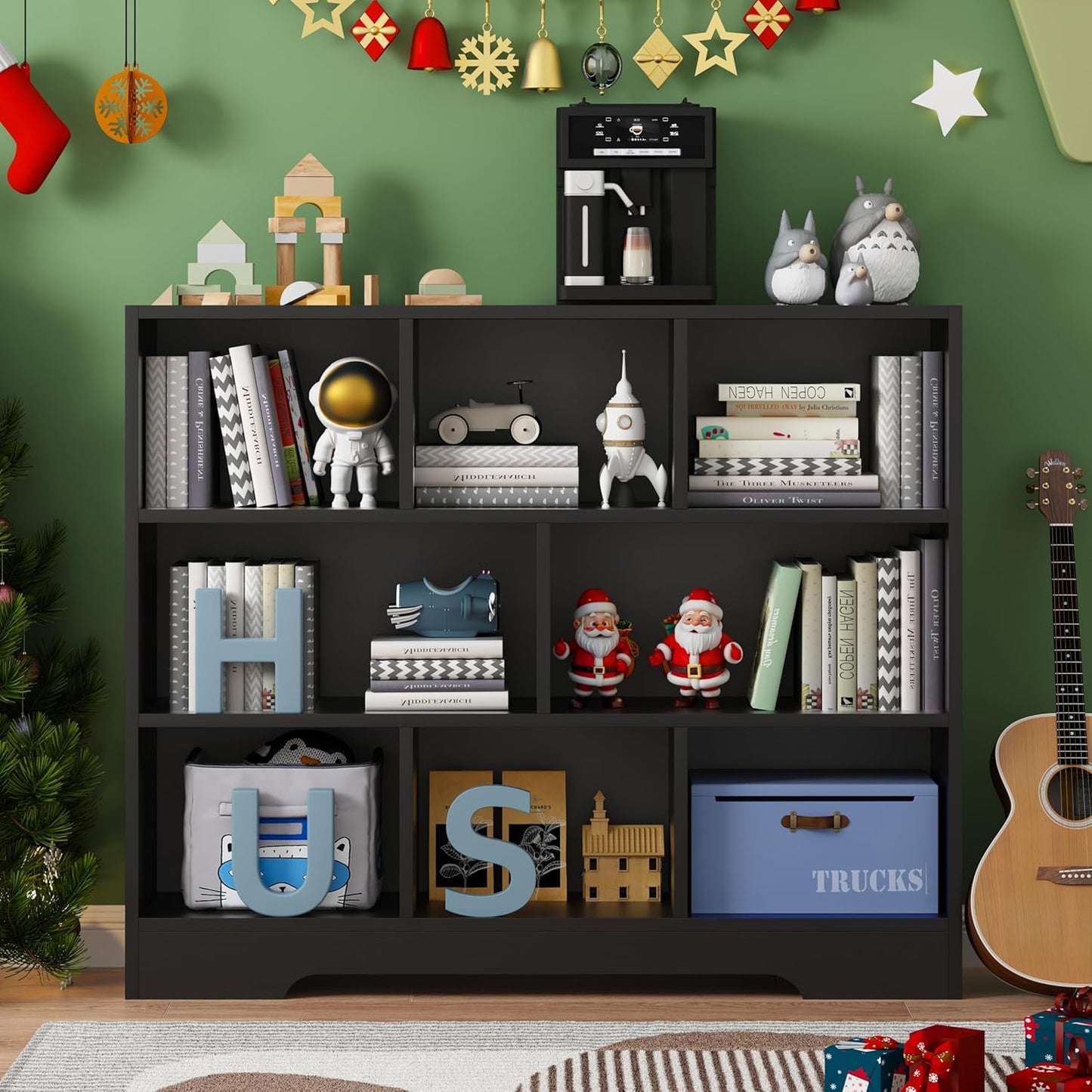 Book Shelf, 8 Cubes Storage Organizer, Freestanding Black Bookshelf Cube Shelf for Bedroom, Living Room, Home Office, 3-Tier Open Shelf Wooden Bookcase