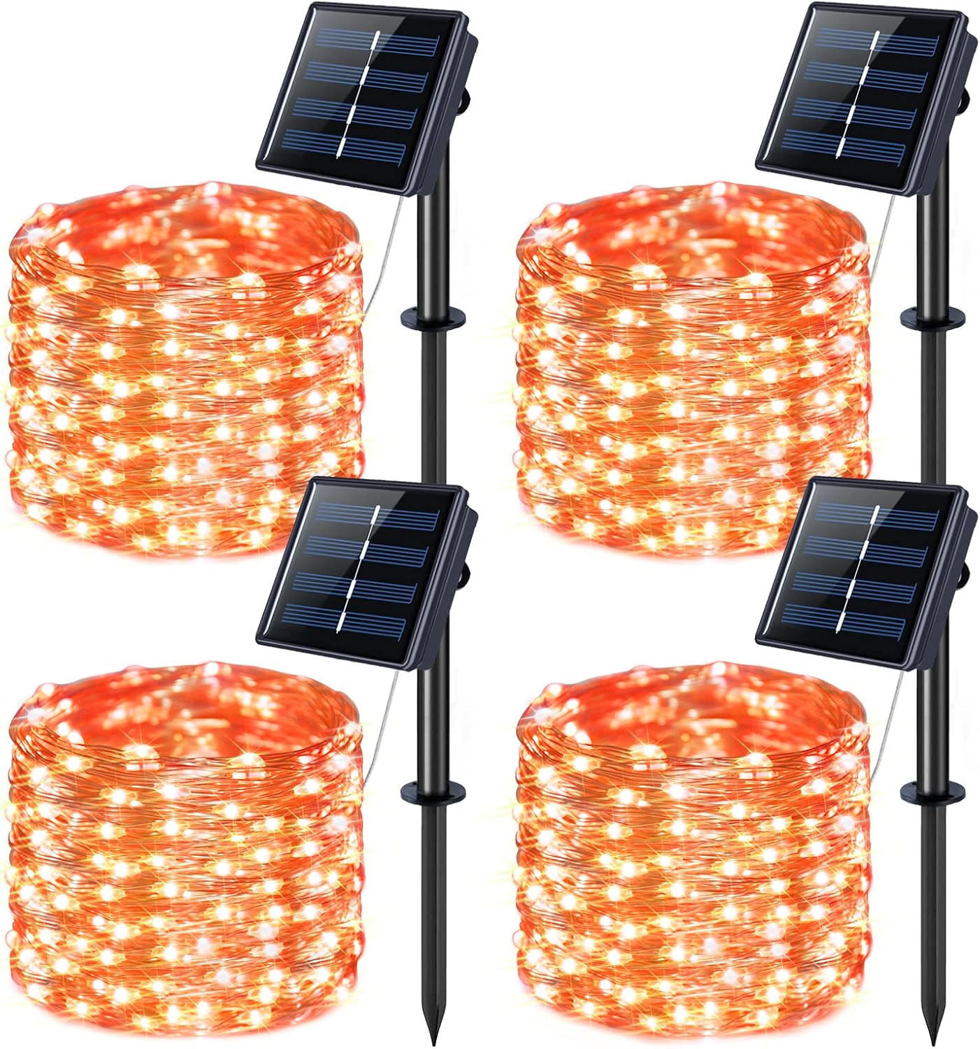 JMEXSUSS 4 Pack Solar Halloween Lights, Total 400 LED 132 FT Orange Solar Lights Outdoor Waterproof, 8 Modes Copper Wire Solar Fairy String Lights for Garden Yard Tree Halloween Decor
