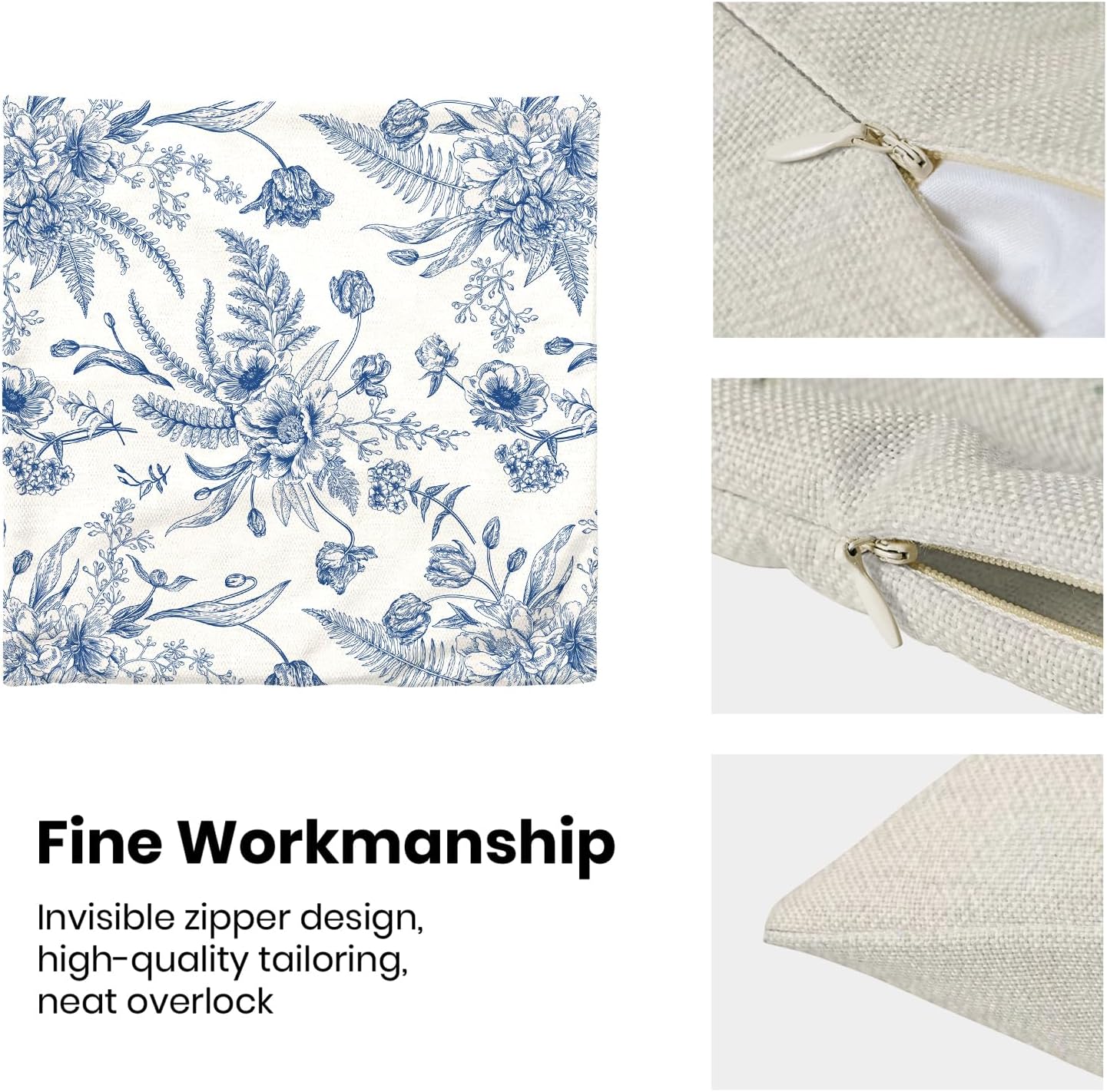 CXMEIFLY Spring Floral Leaves Pillow Covers 22 x 22 Inch Set of 2 for Chinoiserie Flowers Decor Throw Pillows Blue and White Seasonal Plant Outdoor Decorative Cushion Cases for Couch Bed Decorations