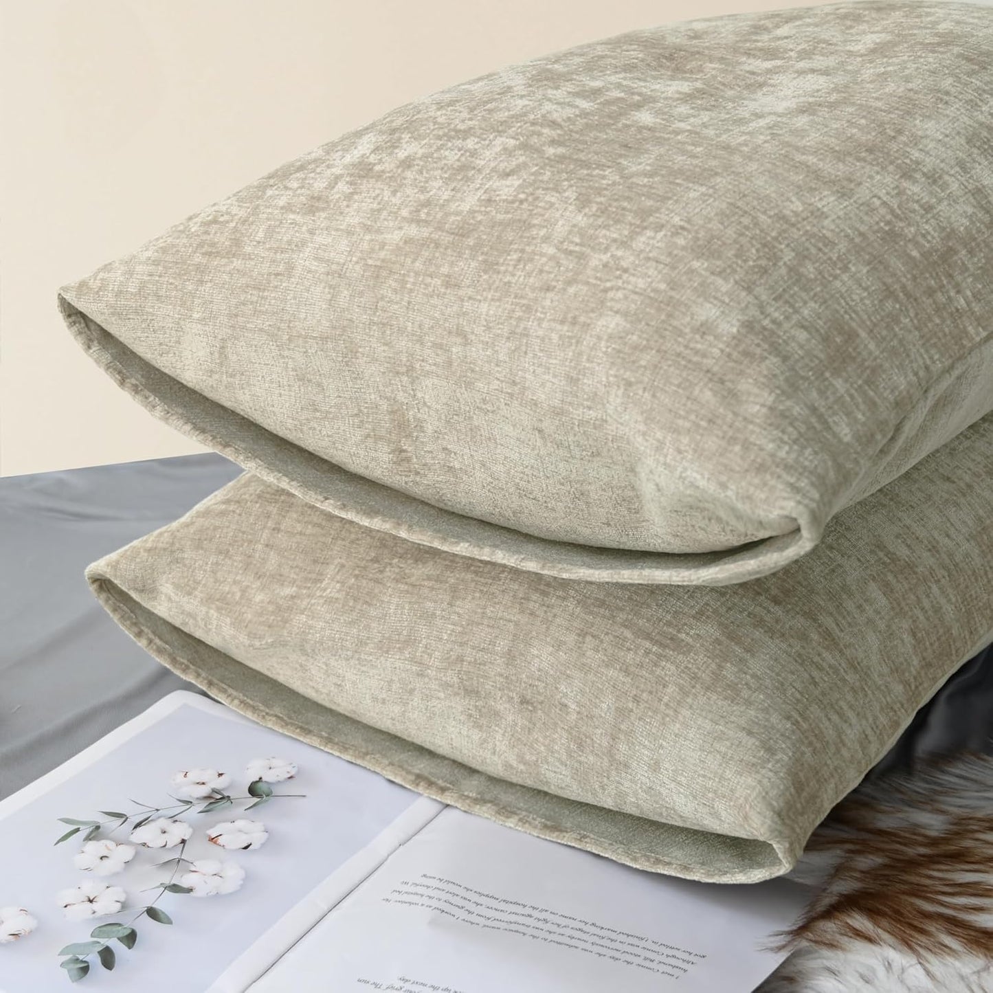 CaliTime Throw Pillow Covers Decorative 20 X 26 Inches Pack of 2 Cozy Chenille Standard Pillow Shams Cases for Couch Sofa Bed Living Room Home Light Taupe