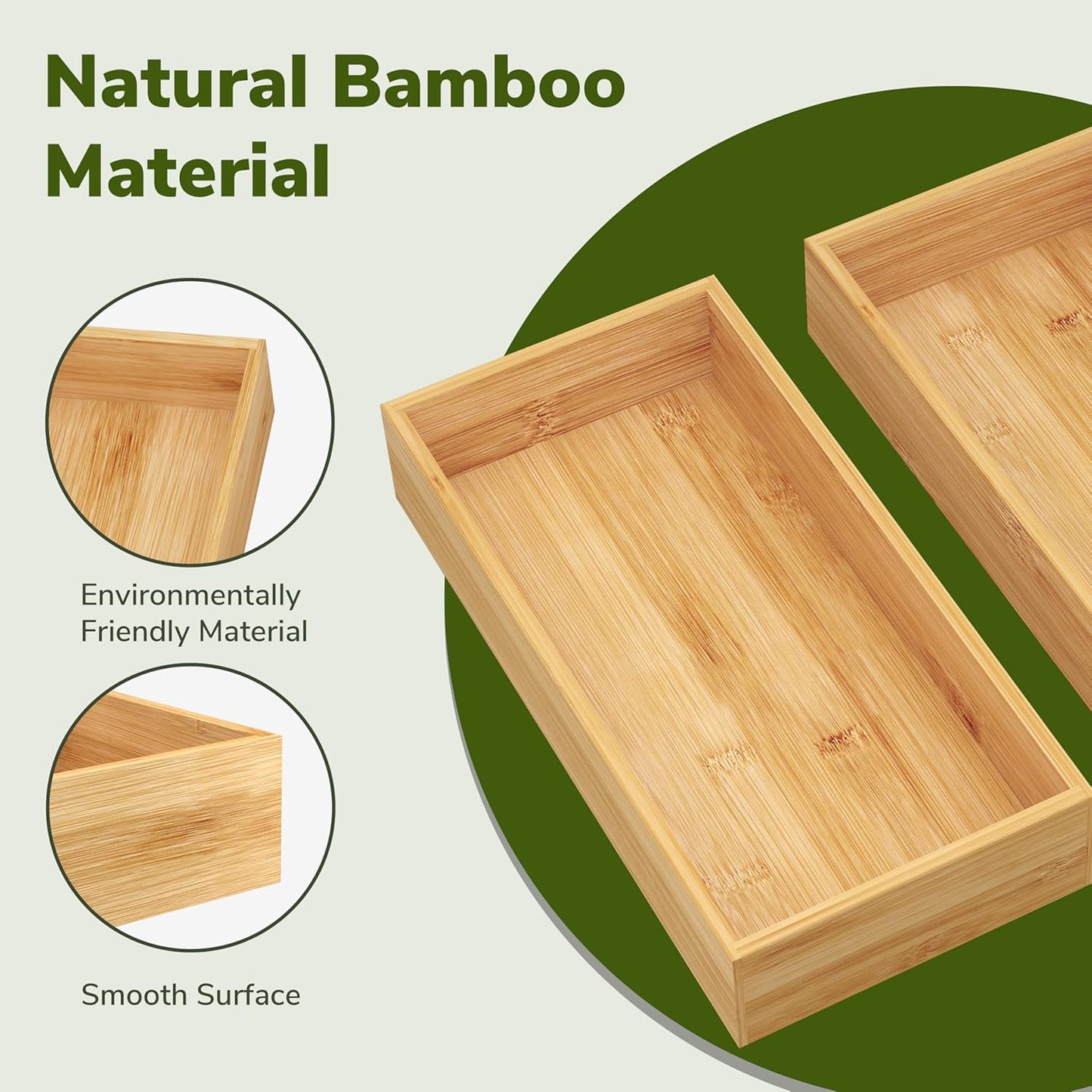 BAMEOS Deep Utensil Drawer Organizer, Bamboo Silverware Organizer for Kitchen Drawer Storage Flatware Junk Cutlery Jewelry 14"x 6.8" Set of 2 (Natural)