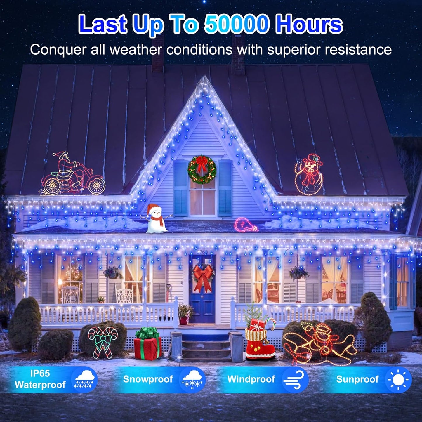 1620LED 164ft Christmas Lights, 360Drops 12 Modes Christmas String Lights Outdoor Dimmable, Waterproof Christmas Decoration Fairy Lights with Timer Memory for Party Patio Window Fence Blue & CoolWhite
