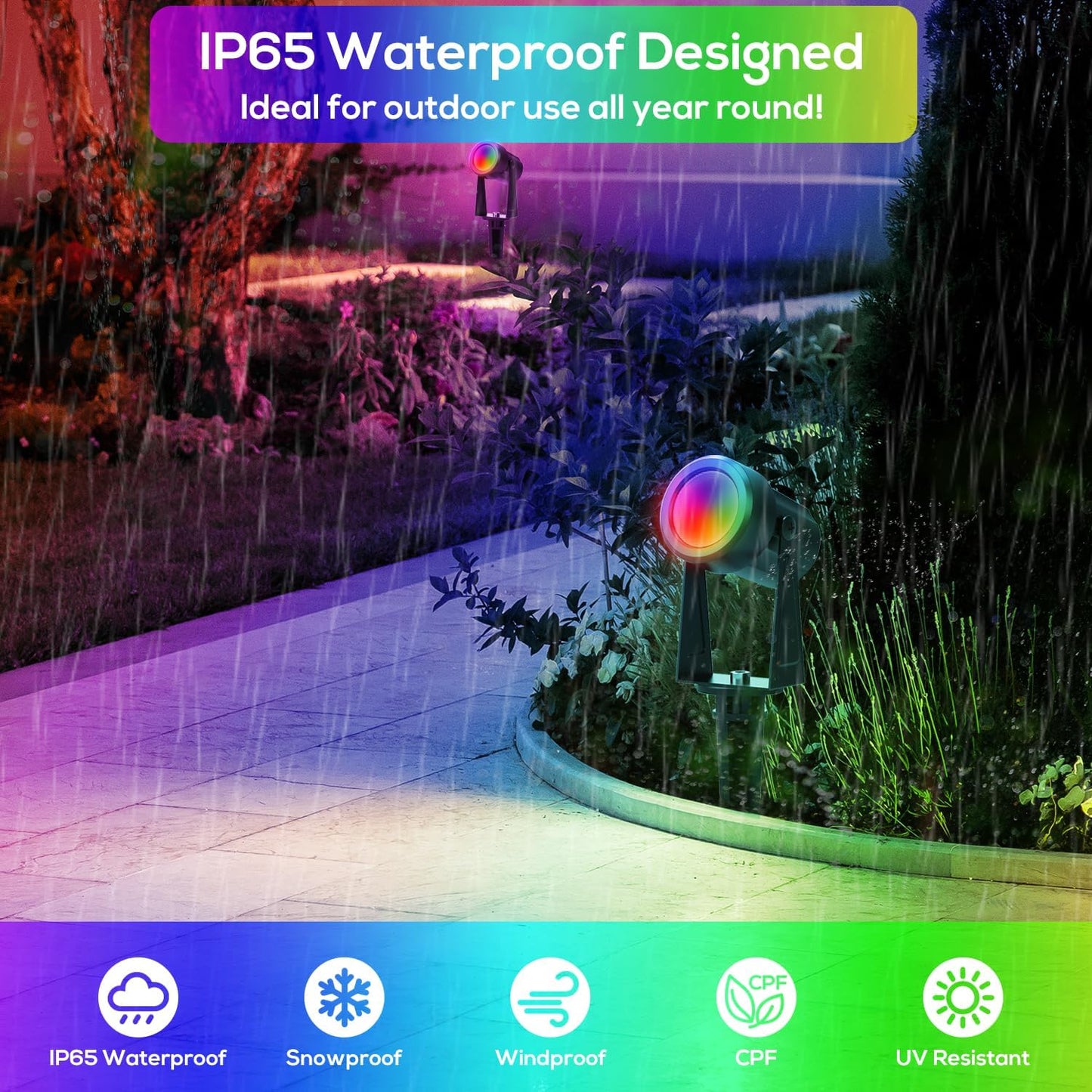 ZYAN Solar Powered Landscape Spotlights Outdoor Waterproof IP65, RGBW Colored Spotlights for Garden Yard, Auto On/Off Remoto Control Spot Lights for Plant, Tree, Patio, Path, Lawn, Wall (8 Pack)