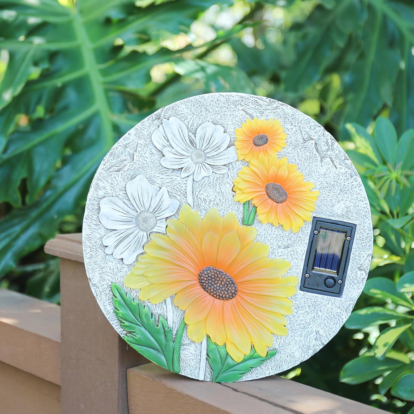DREAM GARDEN Garden Décor Sunflower Outdoor Decorative Stones, Solar Garden Stone Resin Outdoor Garden Stone Patio, Walkway Stones Yard Art, 10.75 Inch