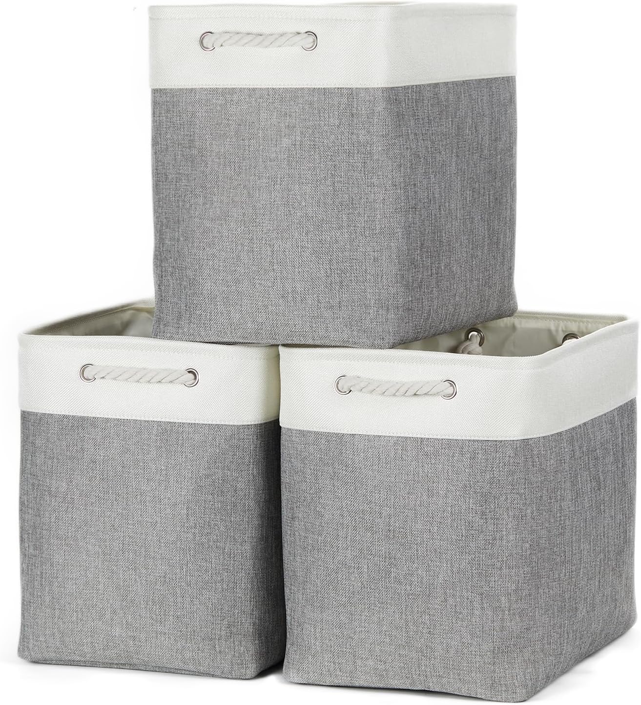 Bidtakay Extra Large Storage Baskets for Organizing 17x12x15.1 inch 3-Pack Fabric Closet Organizers Storage Bins with Handles Foldable Storage Baskets for Shelves Clothes XL-White&Grey
