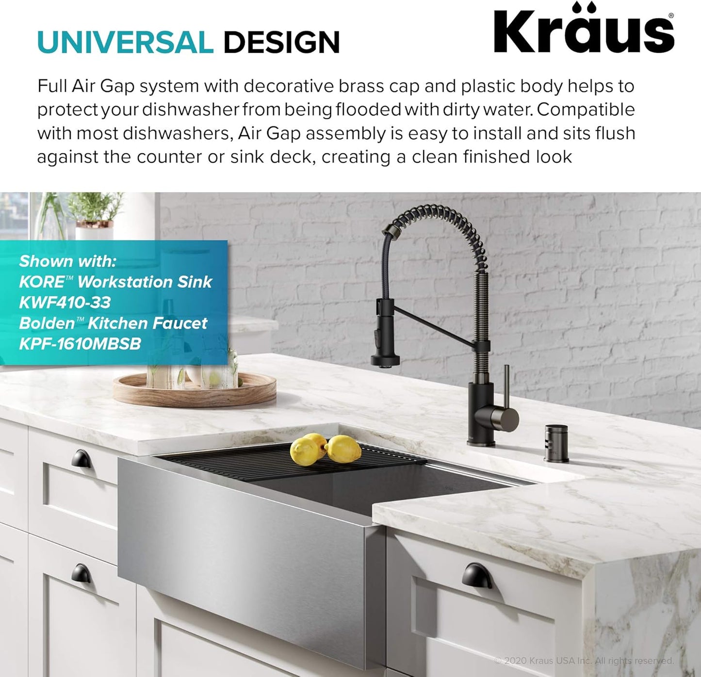 KRAUS Dishwasher Air Gap in Spot Free Black Stainless, KAG-2SFSB
