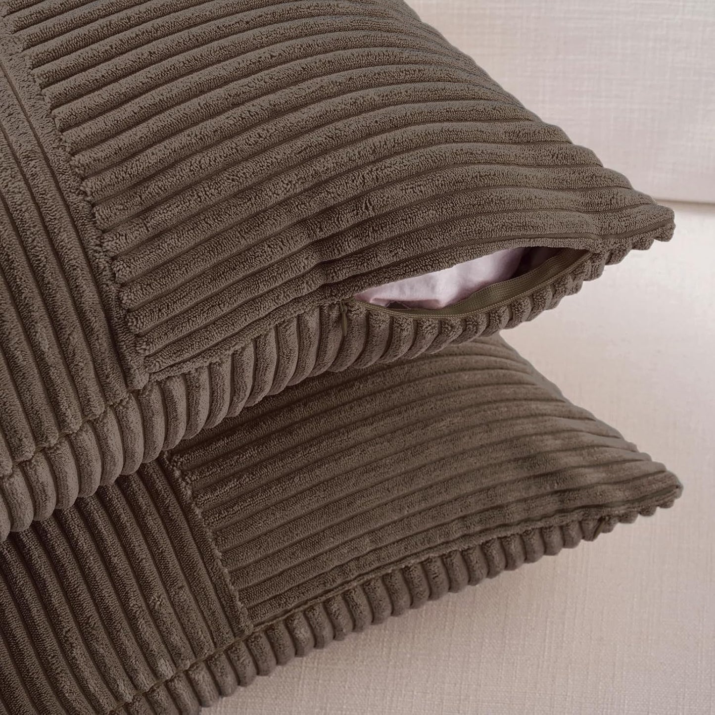 Fancy Homi 2 Packs Dark Brown Big Decorative Throw Pillow Covers 24x24 Inch for Living Room Couch Bed, Farmhouse Boho Home Decor, Soft Corss Corduroy Patchwork Accent Square Cushion Case 60x60 cm