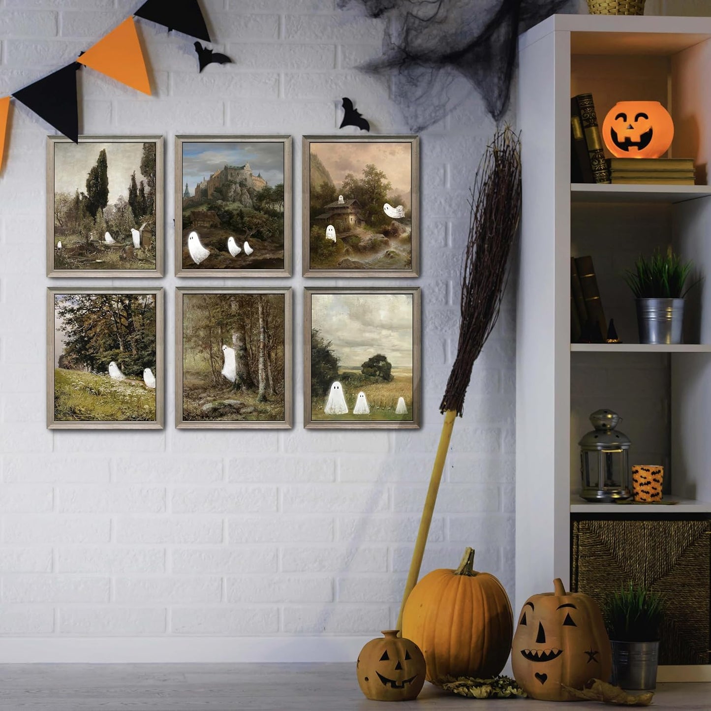 LANCHI95 6 Pcs 8x10in Halloween Wall Art Prints, Vintage Posters, Cute Ghost Pictures for Bedroom Decor (UNFRAMED)