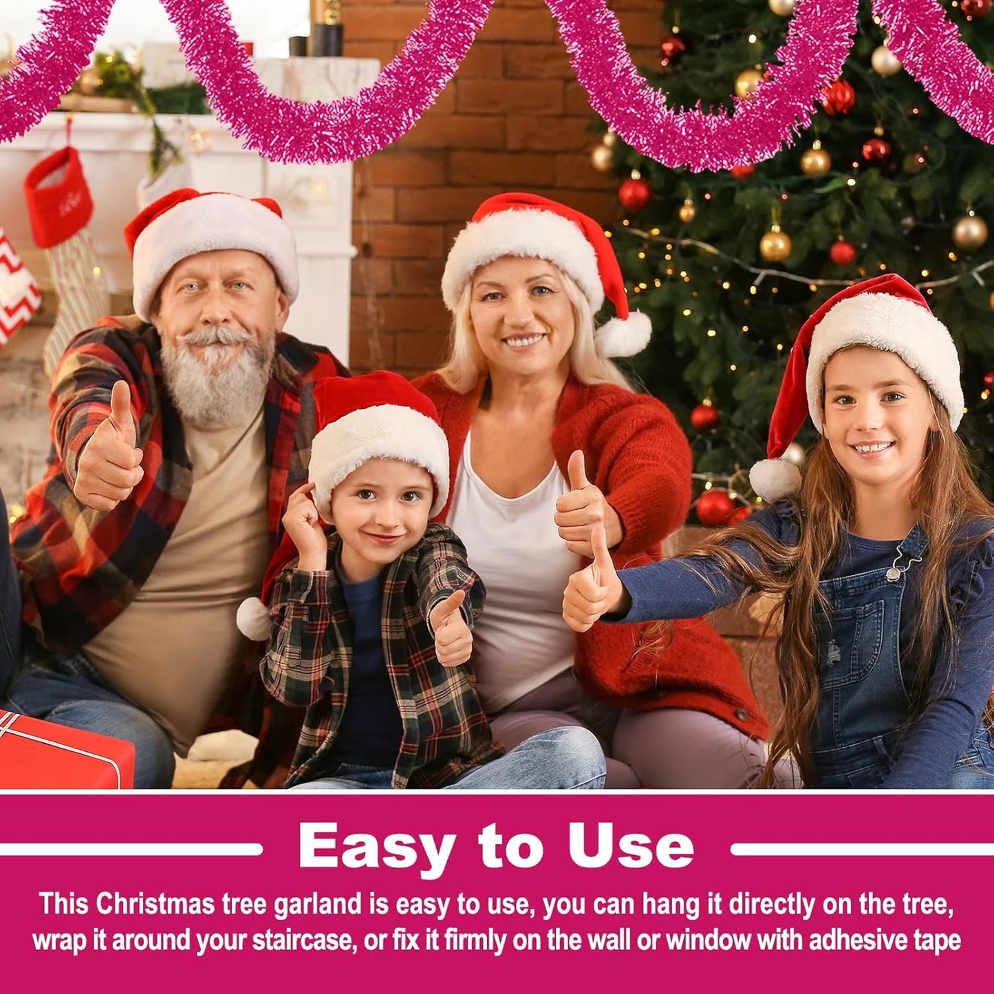 50 Feet Christmas Tinsel Garland, Metallic Twist Wall Hanging Tinsel Backdrop for Parade Floats, Carnival, Birthday, Wedding, New Year Party Decorations (Pink, 2in x 50ft)