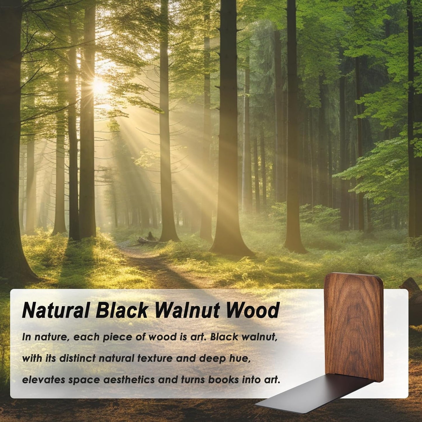 Book Ends, Black Walnut Wooden Bookends for Shelves - Heavy Duty Non-Slip Book Organizers, Upgraded Decorative Bookend Holders for Home, Kitchen, Office, Set of 2, Medium