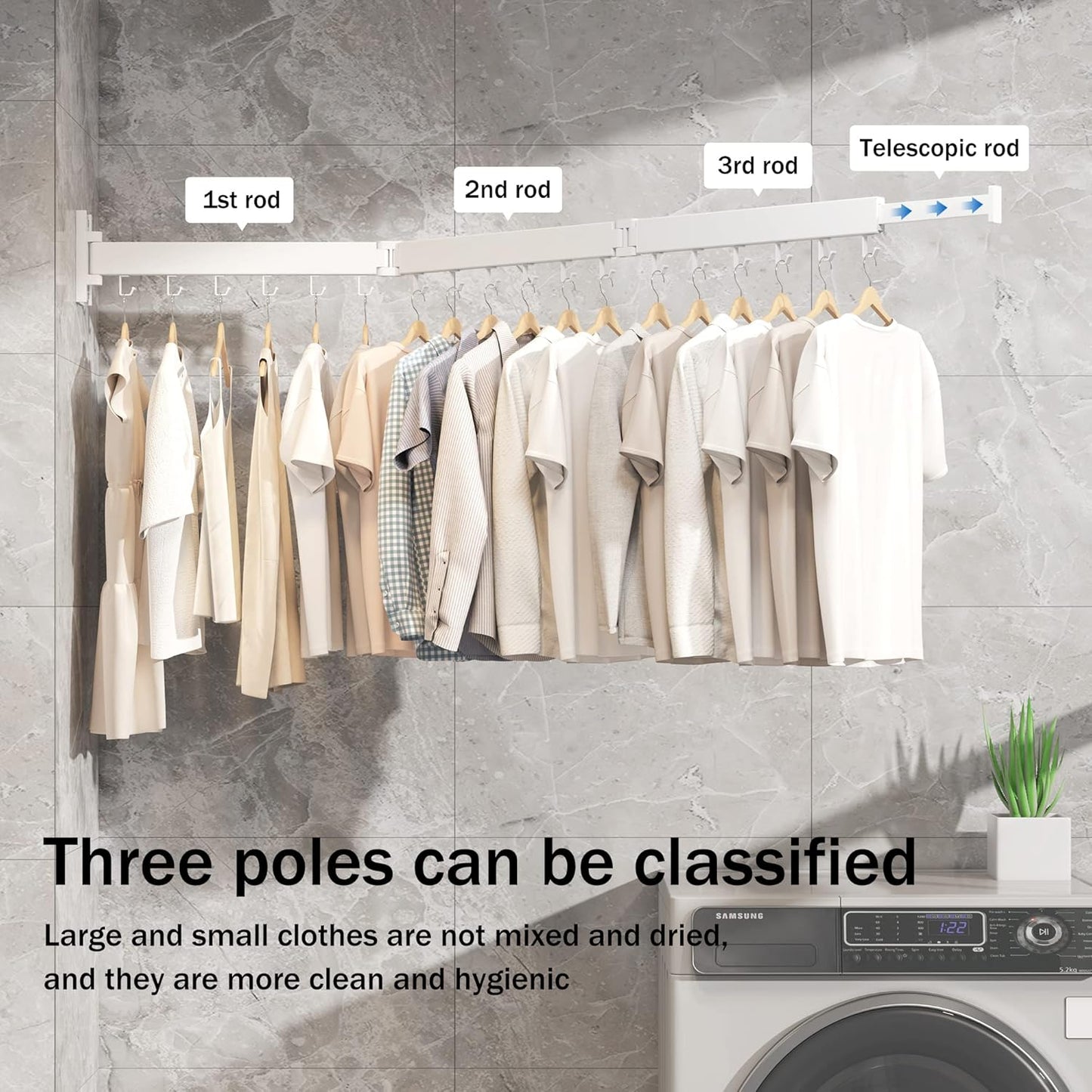 Clothes Drying Rack Wall Mounted,Drying Rack Clothing,Laundry Drying Rack Wall Mount,Collapsible Drying Racks for Laundry,Retractable,Foldable,Clothes Hanger Rack,Clothes Dryer Rack,White Color