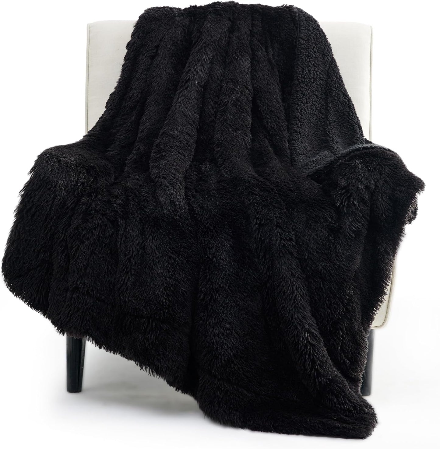 Bedsure GentleSoft Fluffy Black Throw Blanket Gifts for Men, Black Decor Soft Cozy Fuzzy Plush Minky Thick Warm Sherpa Fleece Faux Fur Throws for Couch Bed, Furry Blanket Gifts for Mom Dad, 50x60