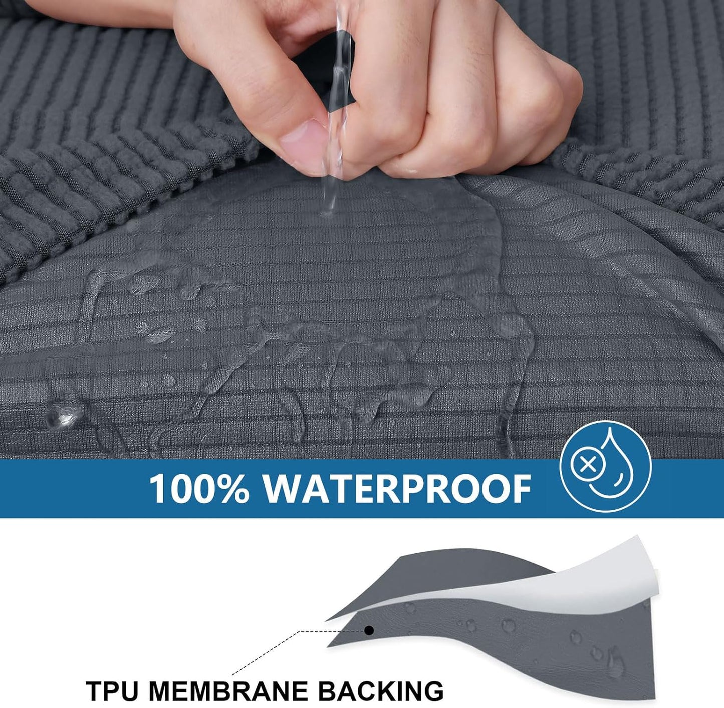 hyha Waterproof Couch Cushion Covers for Pets, Non Slip Sofa Seat Cover for Dogs Washable, Soft Thick Stretch Jacquard Fabric, Sofa Slipcovers with Elastic Bottom (1 Piece for Large, Grey)