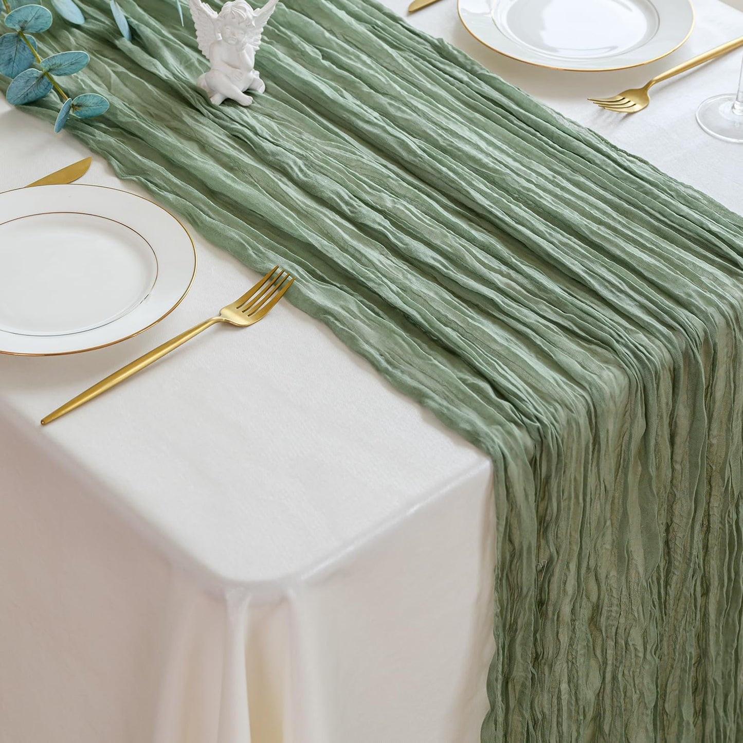Sioloc 1 Pack Sage Green Cheesecloth Table Runner Fall Autumn Decor for Home 10ft Table Cloth for Tea Wedding Birthday Party Baby Bridal Shower Halloween Thanksgiving