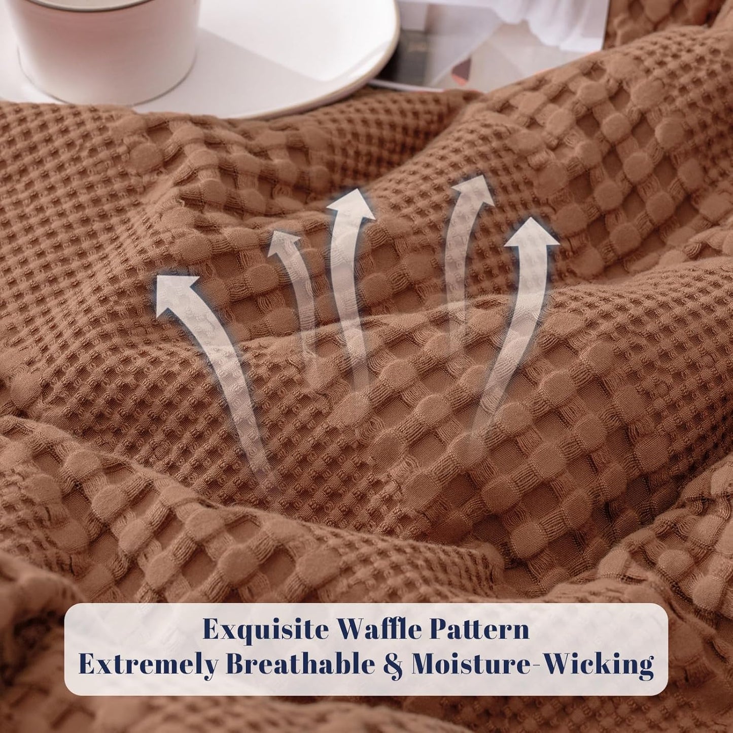 PHF Cooling Waffle Blanket Twin Size, Lightweight 60% Rayon Derived from Bamboo & 40% Cotton Breathable Blanket for Hot Sleepers, Soft and Luxury for Bed Couch and Sofa, 66"x90", Burnt Umber