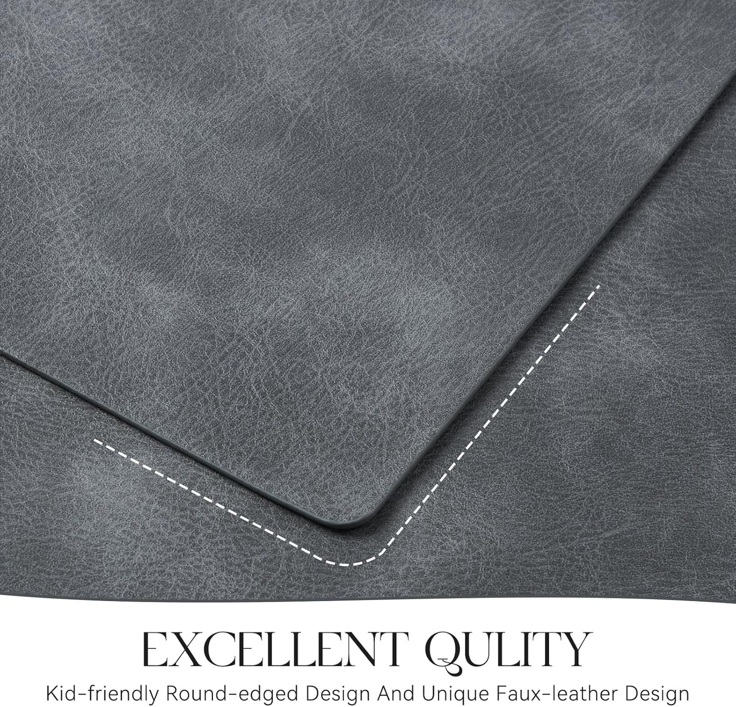 MOSAYT Vinyl Placemats Set of 6-12 X 17 Inch - Faux Leather 100% Waterproof Oil-Proof Wipeable PU Place Mats, Heat Resistant Reversible Table Mats for Kitchen, Dining, Outdoor (Grey)