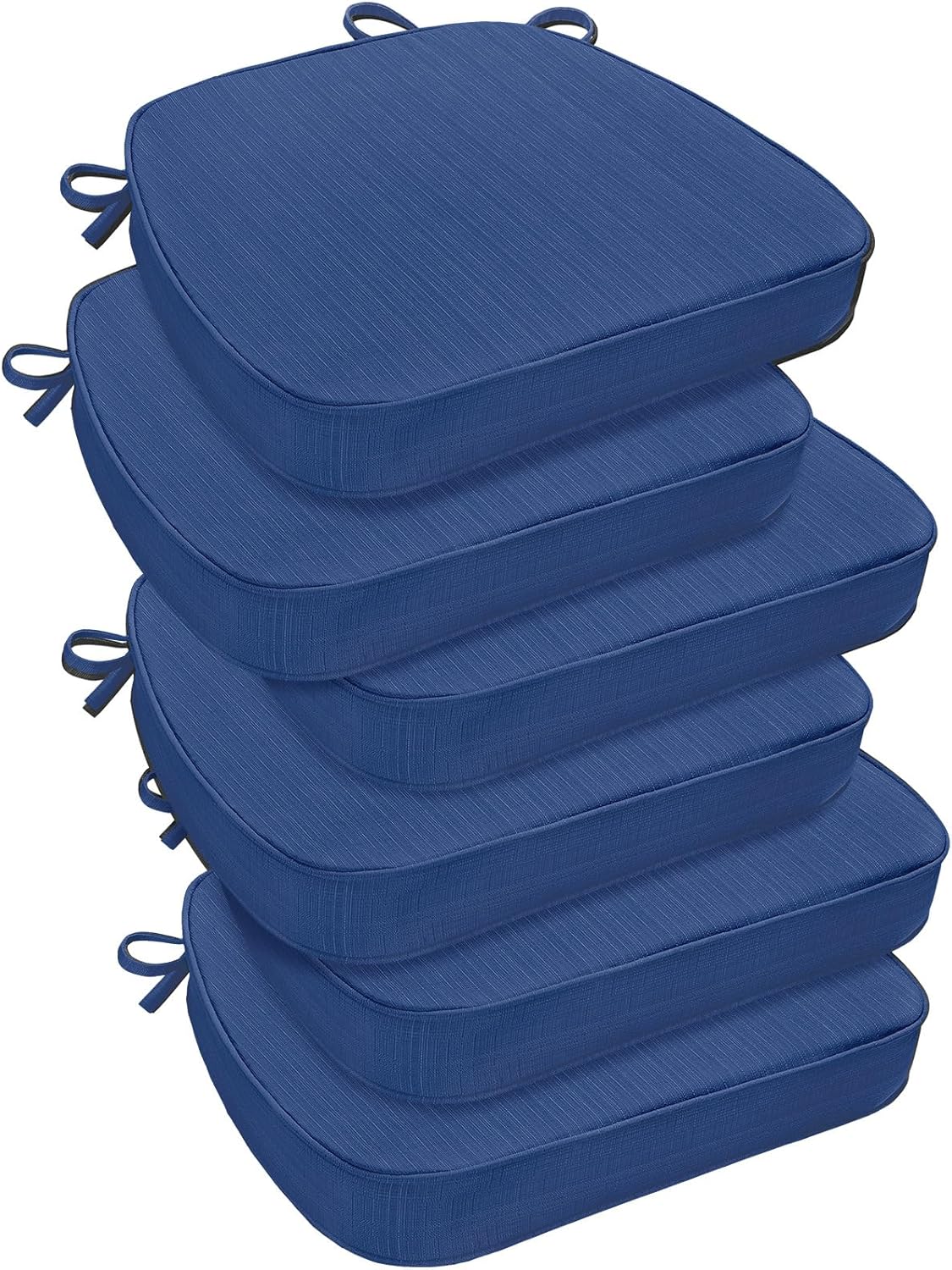 downluxe Chair Cushions for Dining Chairs, Waterproof Kitchen Chair Pads, Non-Slip Dining Seat Cushion with Ties, 17" x 16" x 2.5", Blue, 6 Pack