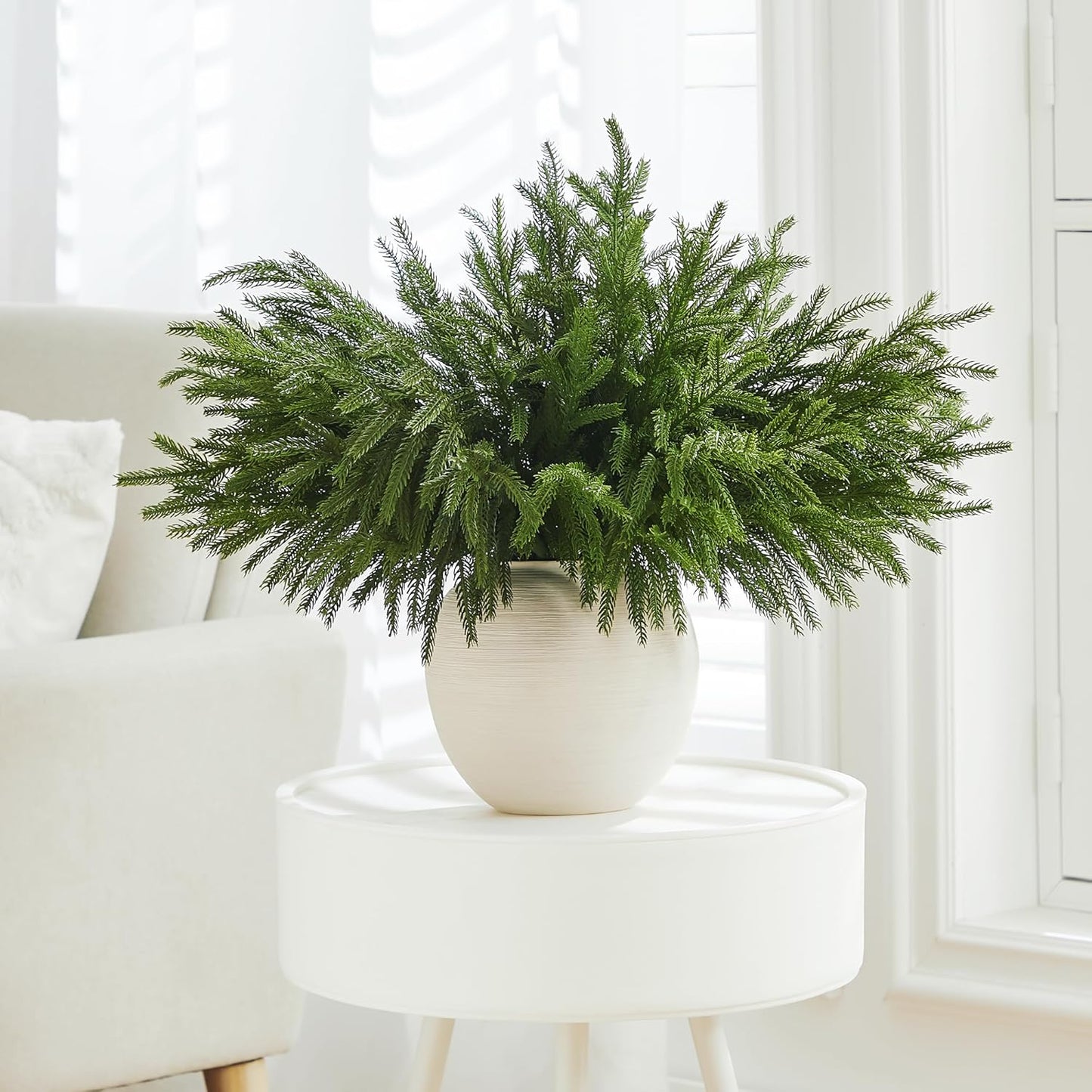 WeGuard 32 Pcs Real Touch Artificial Norfolk Pine Branches, 18 Inches Faux Cedar Pine Stem Fake Christmas Greenery Picks for Vase DIY Garland Wreath Christmas Decor Home Decor