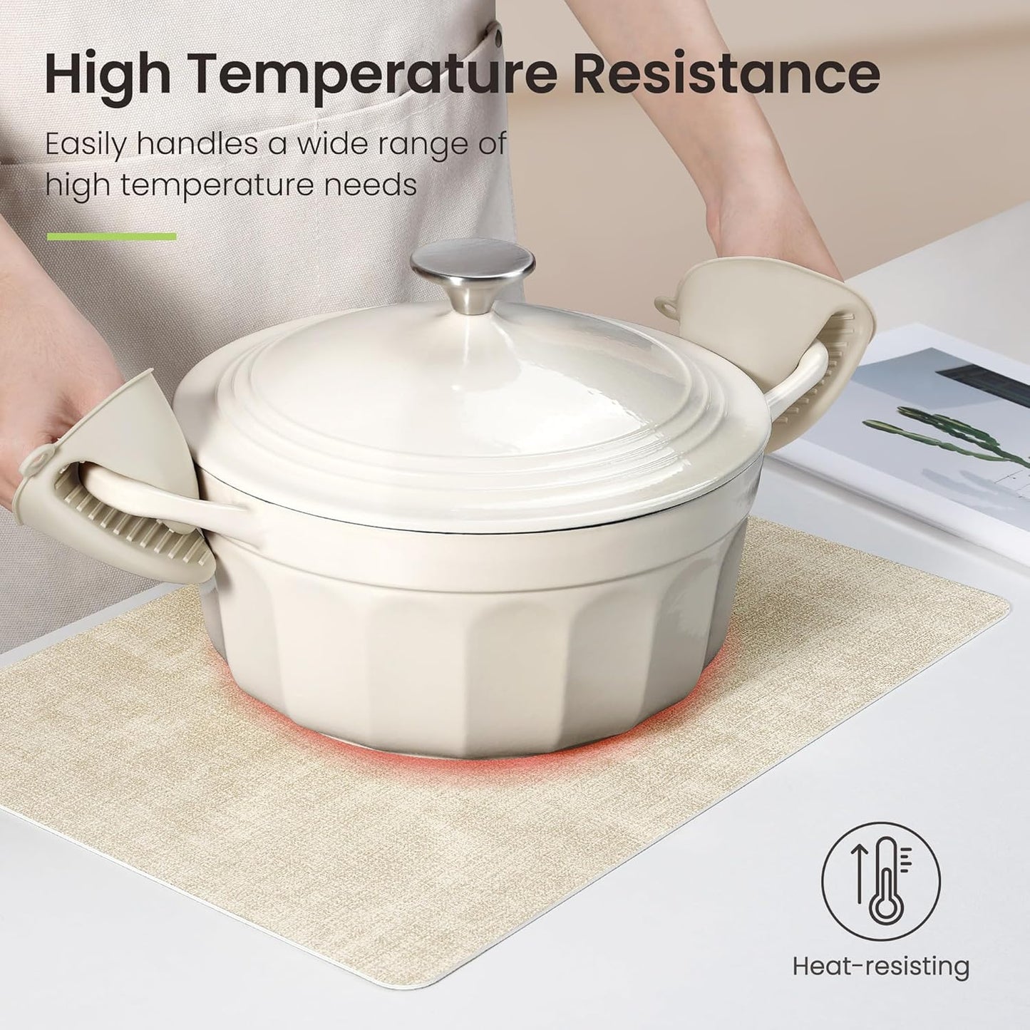 Faux Leather Dual Sided Placemats Set of 4, Square Non-Slip Heat Resistant Placemats with Coaster, Reversible wipeable Waterproof Table Mats for Kitchen, Dining, Outdoor (4, Black Beige)