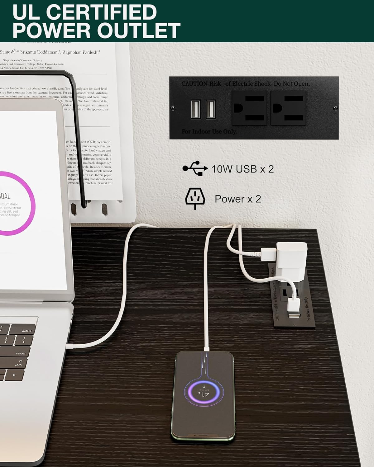 Frylr Small Folding Computer Desk – 35.8 Inch Portable Table for Craft and Study, Lightweight Desk for Small Spaces, Foldable Laptop Table Built-in AC/USB Outlets for Convenience, Dark Oak