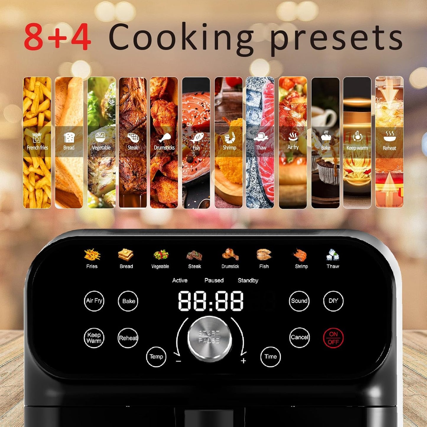 6.3QT Air Fryer Oven with LED Digital Touchscreen, 12 Preset Cooking Functions Air fryers, Bake, Reheat, Keep Warm, Nonstick and Dishwasher-Safe Basket, Stainless Steel/Black