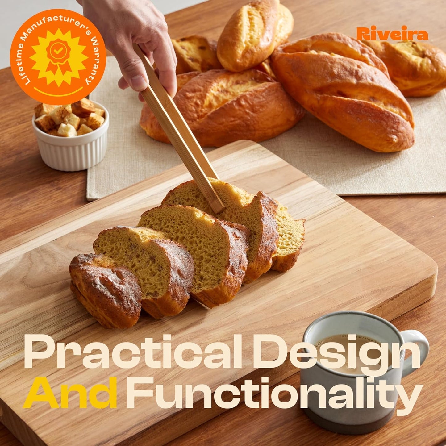 Riveira Bamboo Wooden Spoons for Cooking 9-Piece with Holder, Apartment Essentials Wood Spatula Spoon Nonstick Kitchen Utensil Set Premium Quality Housewarming Gifts for Everyday Use