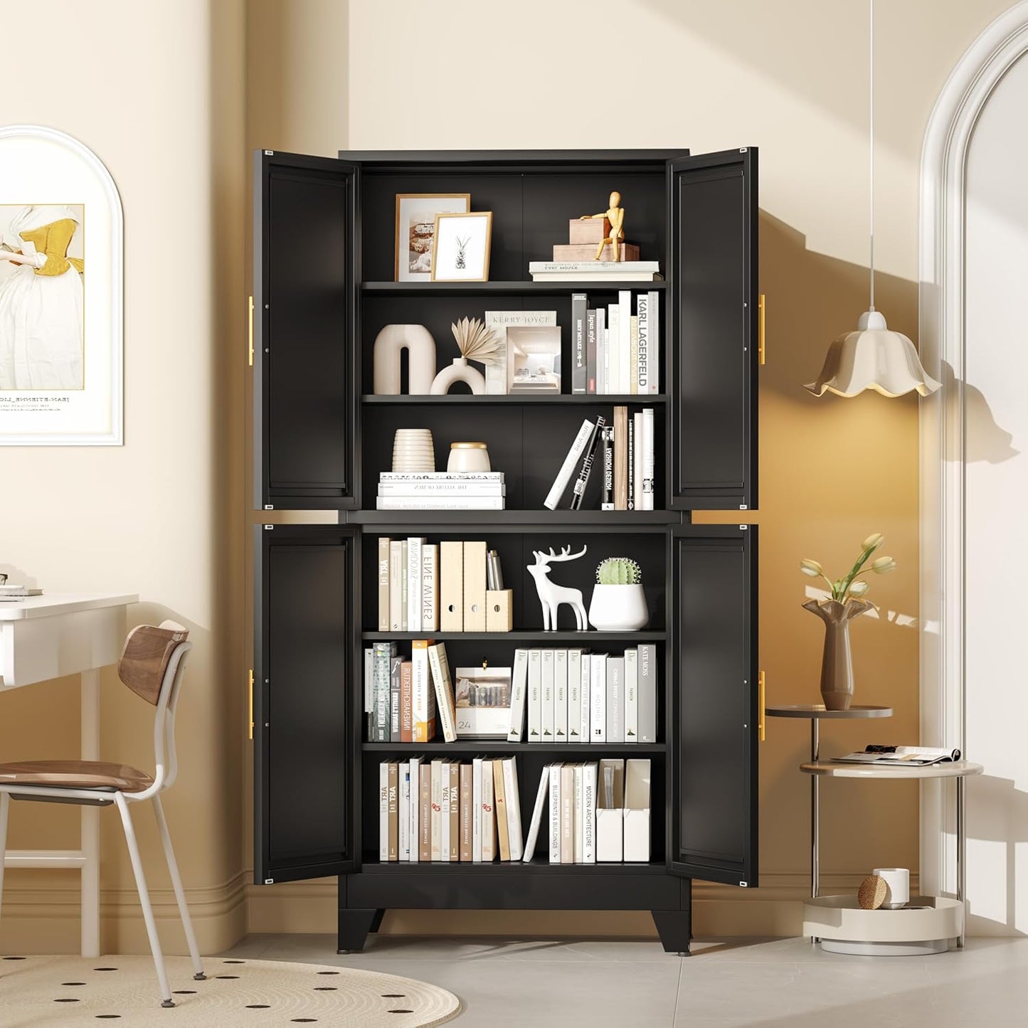 75.2" Tall Metal Pantry Cabinet, Storage Cabinets with 4 Door and 4 Adjustable Shelves, Black Kitchen Pantry Storage Cabinet, Freestanding Cupboard for Kitchen Dining Room Living Room Bathroom