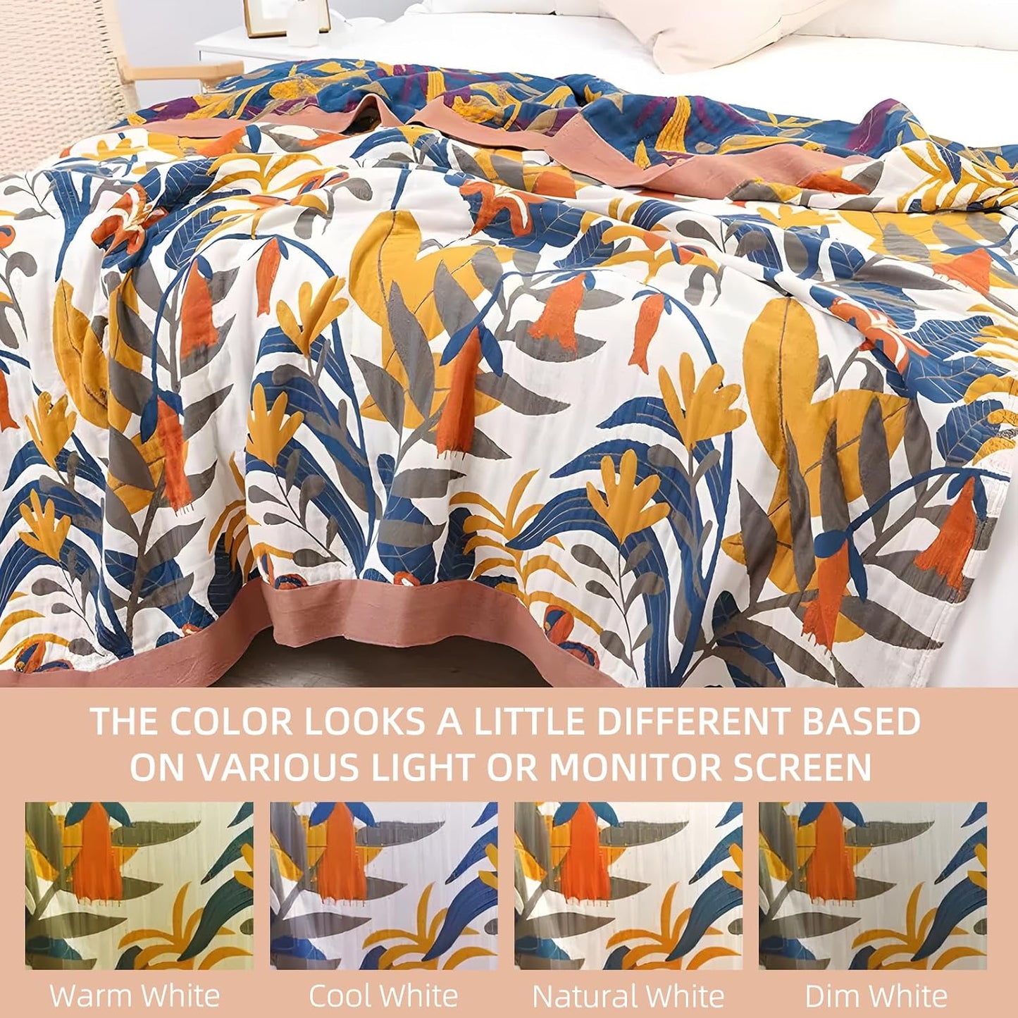 Boho Throw Blanket for Bed - 100% Pure Cotton Ultra Soft Rustic Quilt - Farmhouse Decor Bed Blankets, All Season Rustic Throw for Sofa Couch Chair(60"×80", Floral Sea)