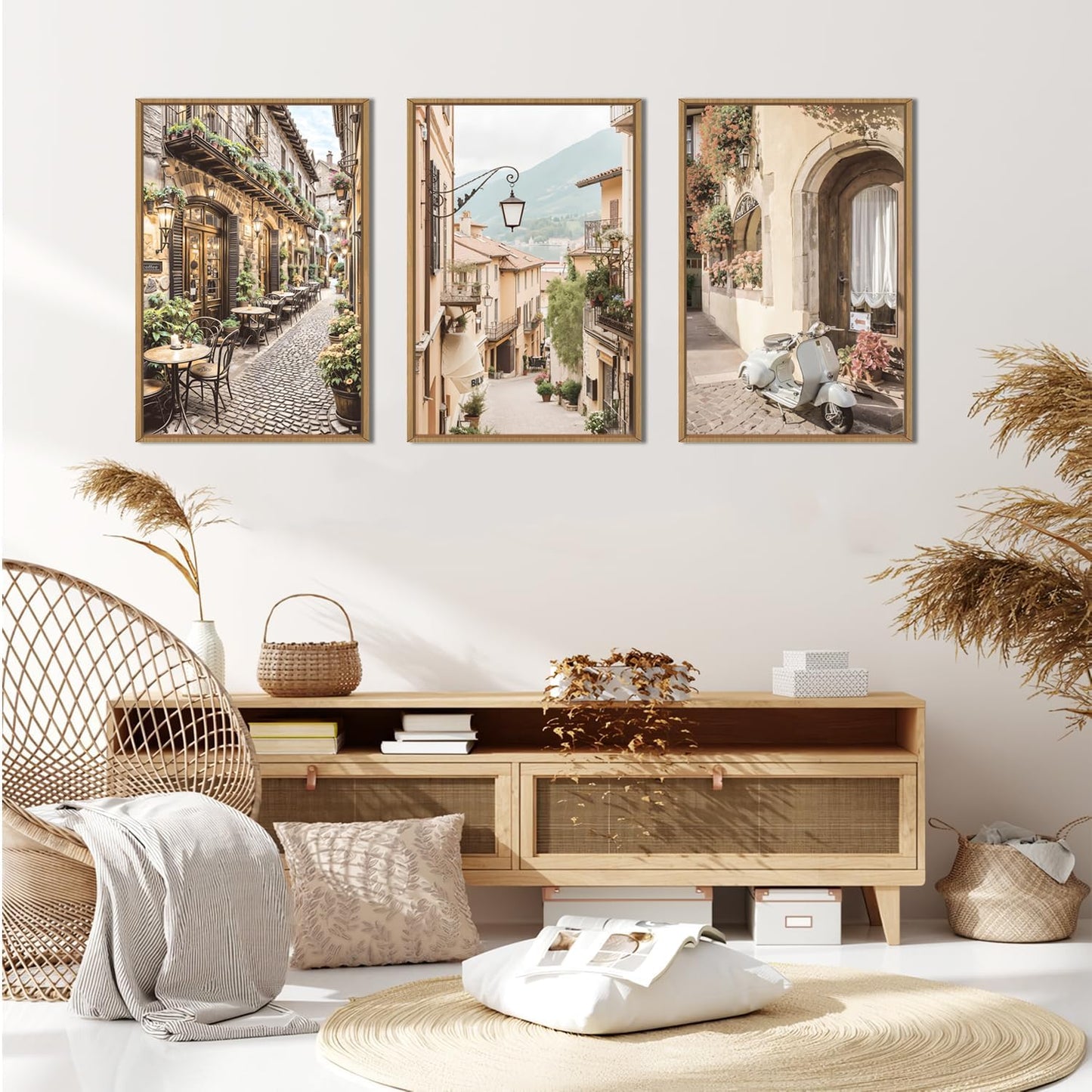 HPINUB Foreign Scenery Framed Canvas Wall Art Set,Vintage Travel City Wall Decor,Modern Minimalist Europe Street Picture Artwork Nature Landscape Art Print for Living Room,Bedroom-16 x24 x3